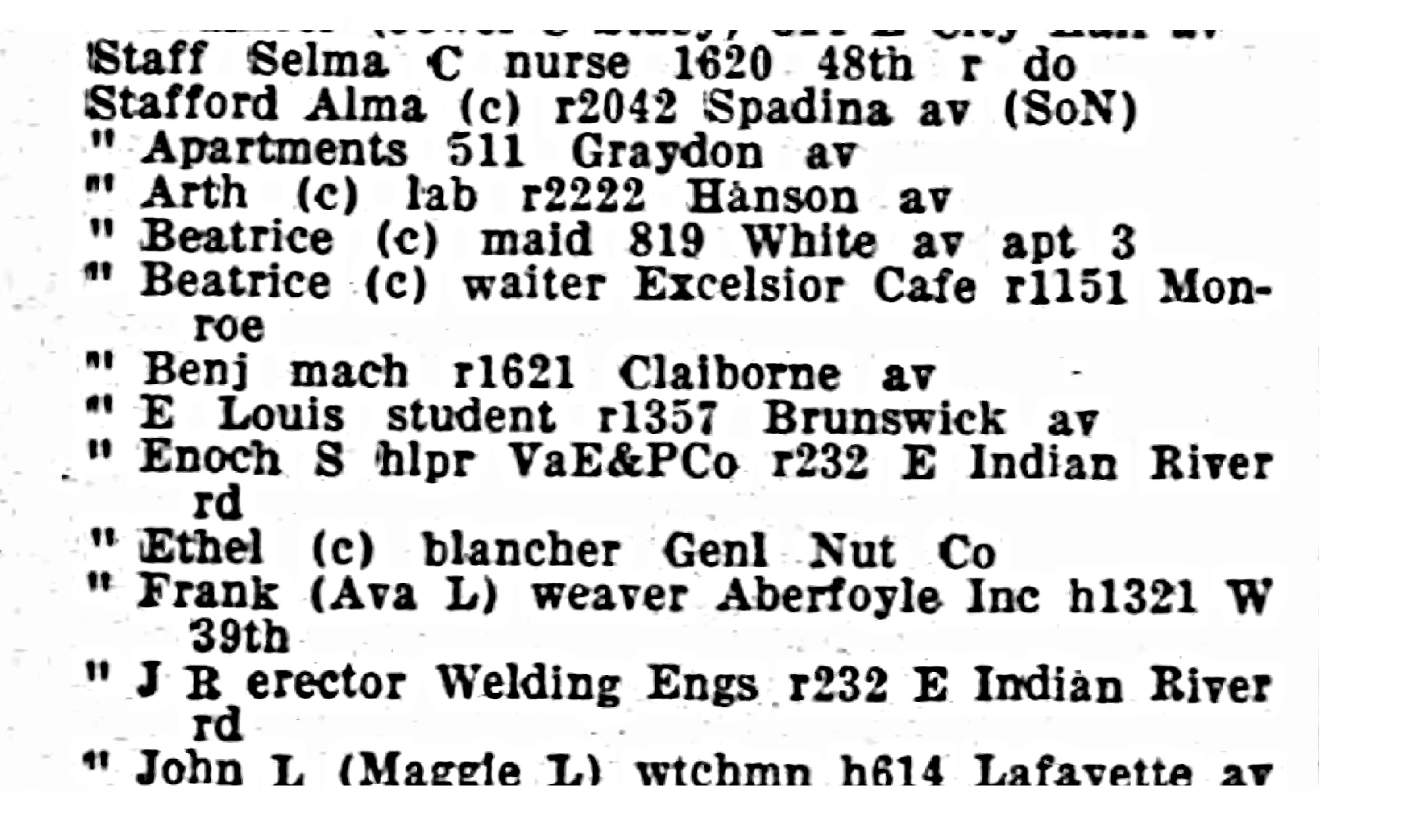 My grandparents, Frank and Ava, in the 1941 Norfolk City Directory. The symbol (c) stands for "colored."
