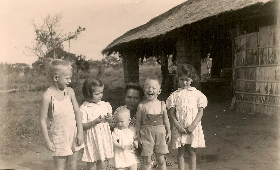 The Buerer girls & the Brower family. Johnny Brower, Nancy (my mother), Ruth Brower, Emma Brower, David Brower & Peggy.