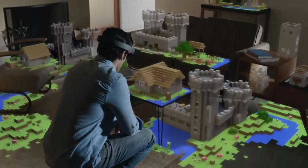 Microsoft's new HoloLens technology brings the world of Minecraft into the living room in its new promotional video. Source - Flickr user Pierre Lecourt