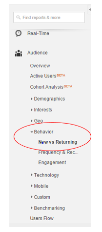 Audience > Behavior > New vs Returning