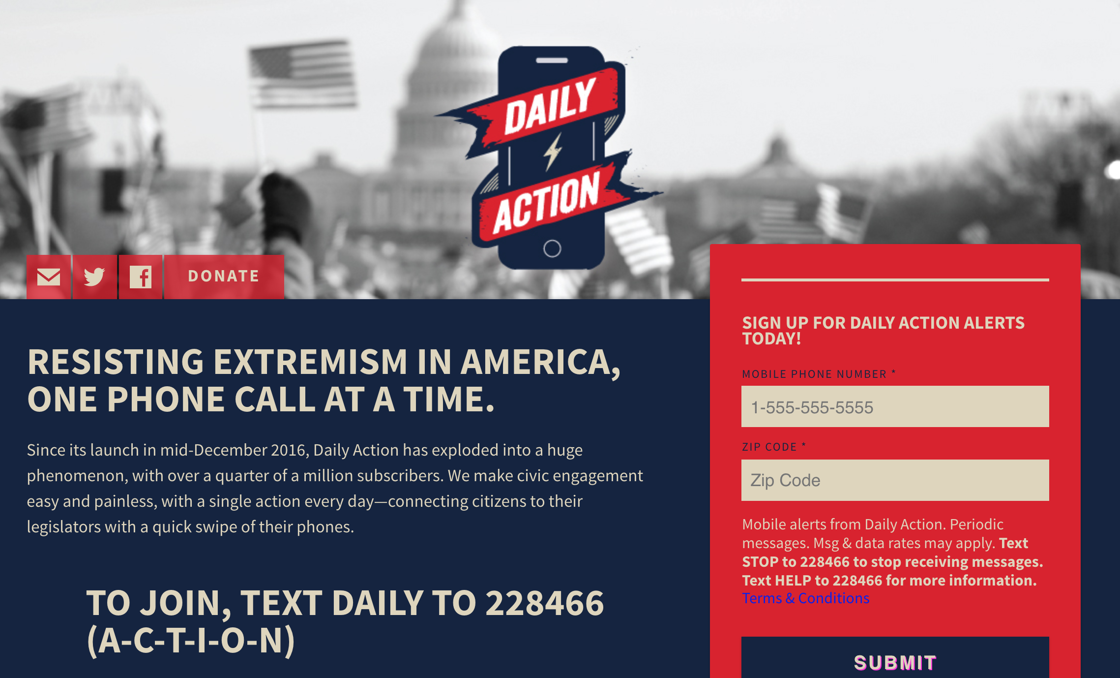Screenshot of Daily Action website.