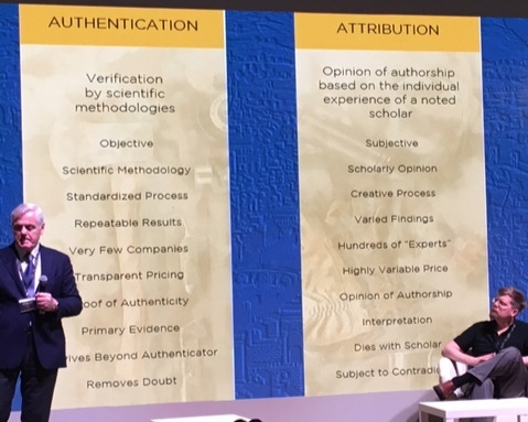Maurizio Serachini detailing the difference between authentication and attribution.