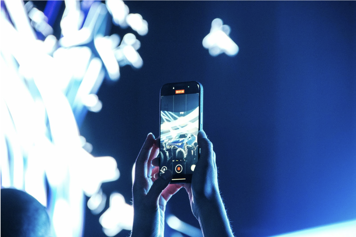 Abstract digital or hybrid physical-digital environment with screens and visual effects.