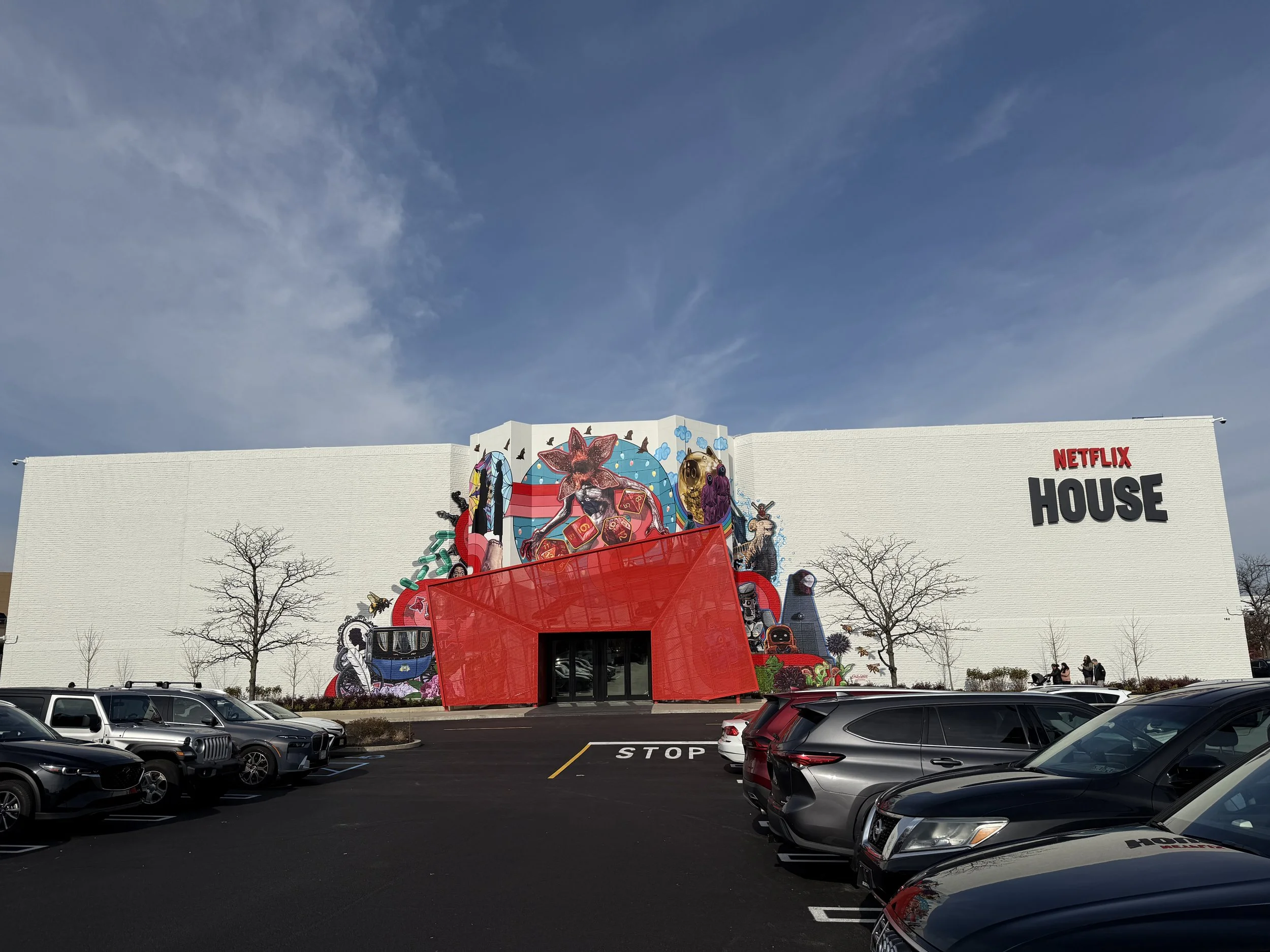 The entrance to Netflix House at the King of Prussia mall in PA. The front entrance is surrounded by monsters and images from the Netflix show, Stranger Things.