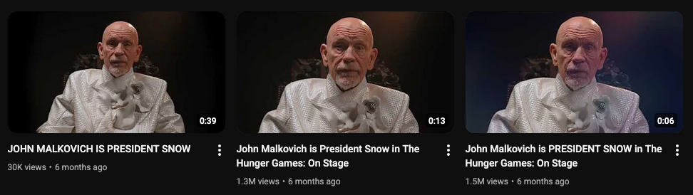Screenshots showing a bald man dressed in an all-white suit. He is looking directly at the camera.