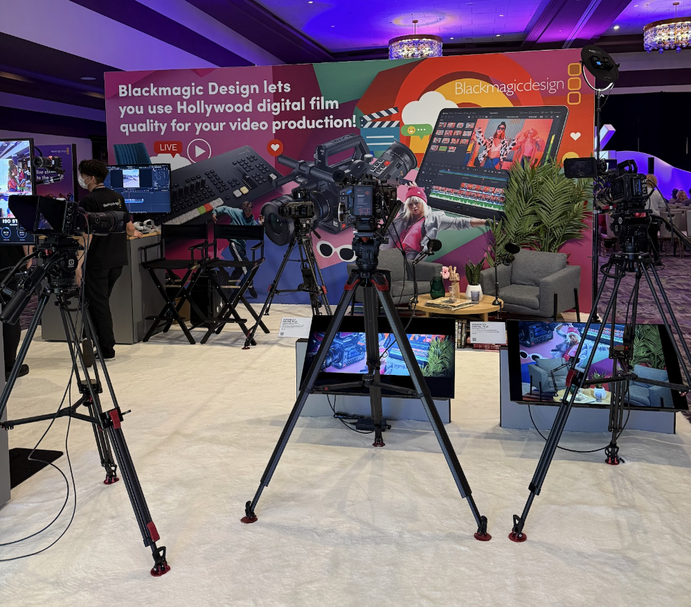 Exhibition space at SXSW 2026 Technology Showcase featuring camera and production equipment displays.