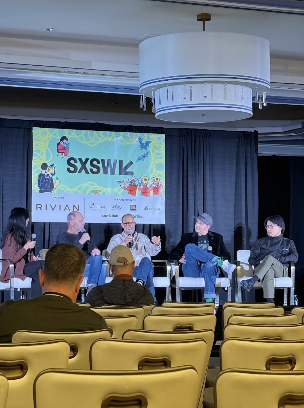 Panel discussion hosted by Sony at SXSW 2026 featuring speakers and presentation screens.