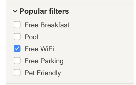 Most hotel booking sites, like this one from Hotels.com, is letting me filter hotels by “Free WiFi”. But FREE is not really the essential part to me, if WiFi is an important filter to a user, it’s not going to be enough that the hotel is listing that they have it, but it actually needs to be working well.