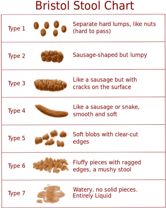 Ideally, stool should be Types 3, 4 or 5.
