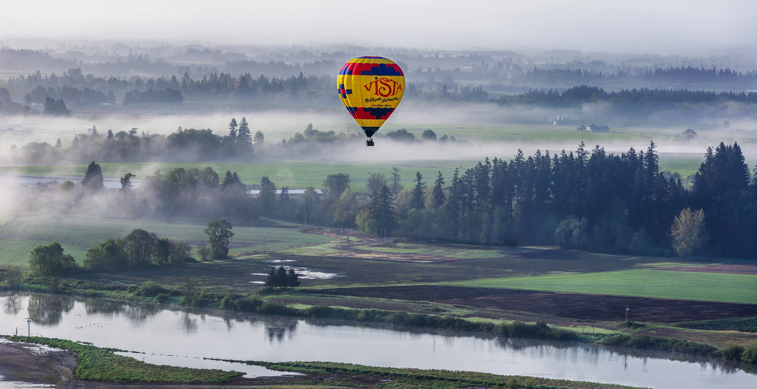 Hot Air Balloon above Oregon Farmland