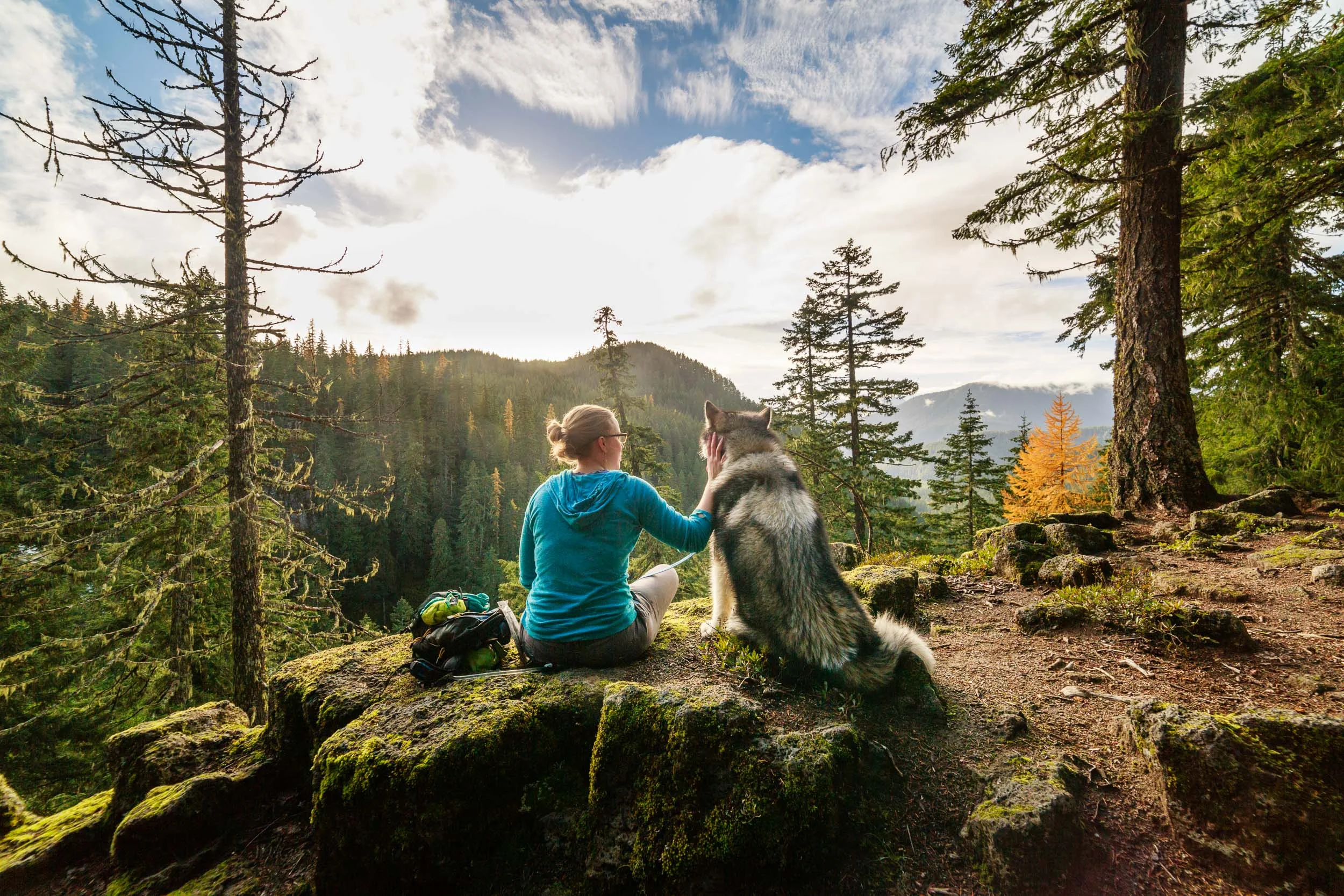 Woman and her large happy puppy