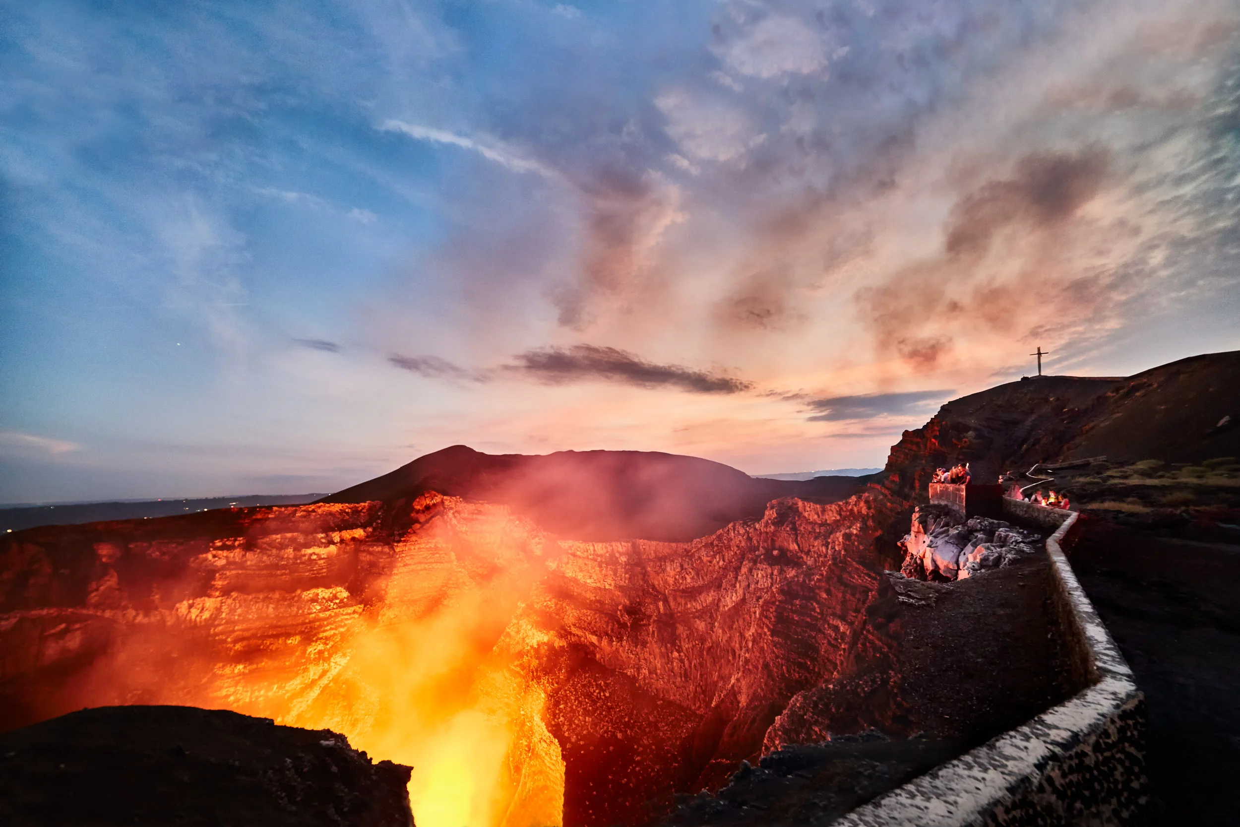 Looking in towards the fiery, magma filled caldera of the Masaya Volcano, Nicaragua  20 km south of the capital Managua. 