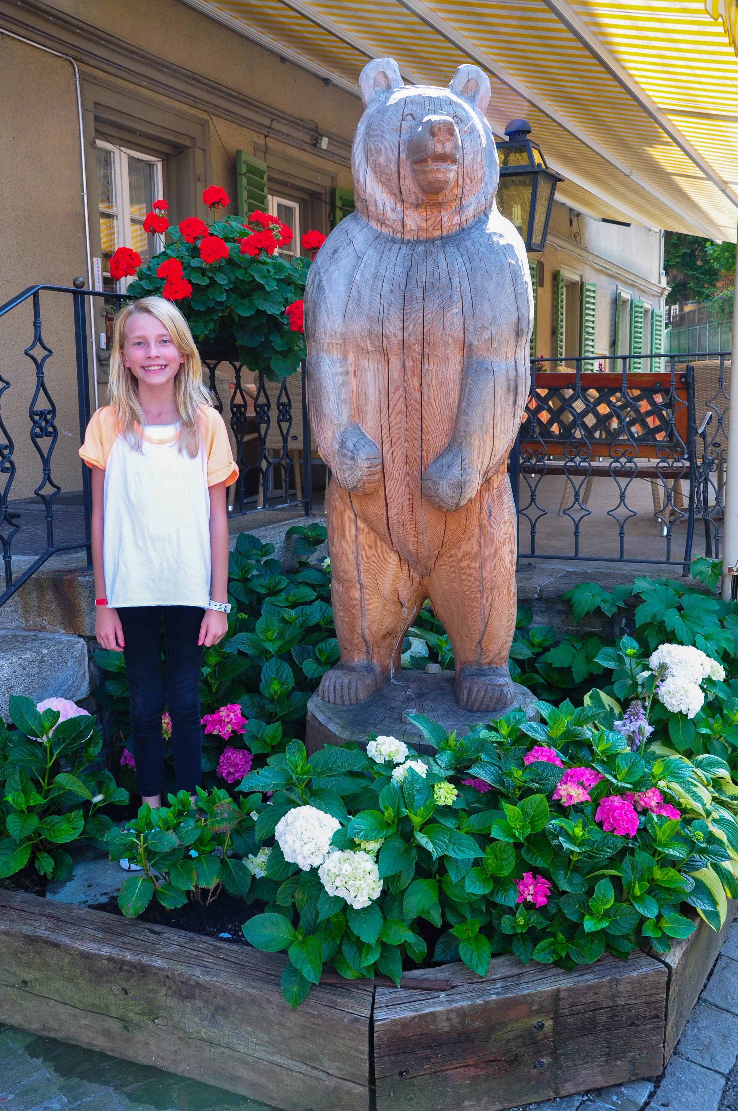 My girl and the Hotel Baeren Bear!