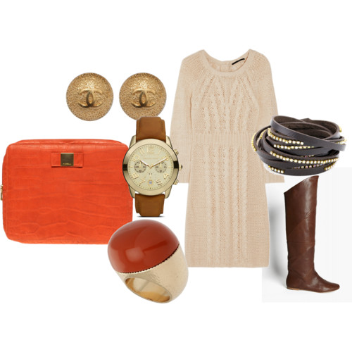 Work From Home: Fashion Blogger Style by nadiabgr featuring knee length bootsTIBI longsleeve dress, $168Belle by Sigerson Morrison knee length boots, $248Fiorelli reversible bag, $43Chanel logos jewelry, €376MICHAEL Michael Kors face watch, $195Pres…