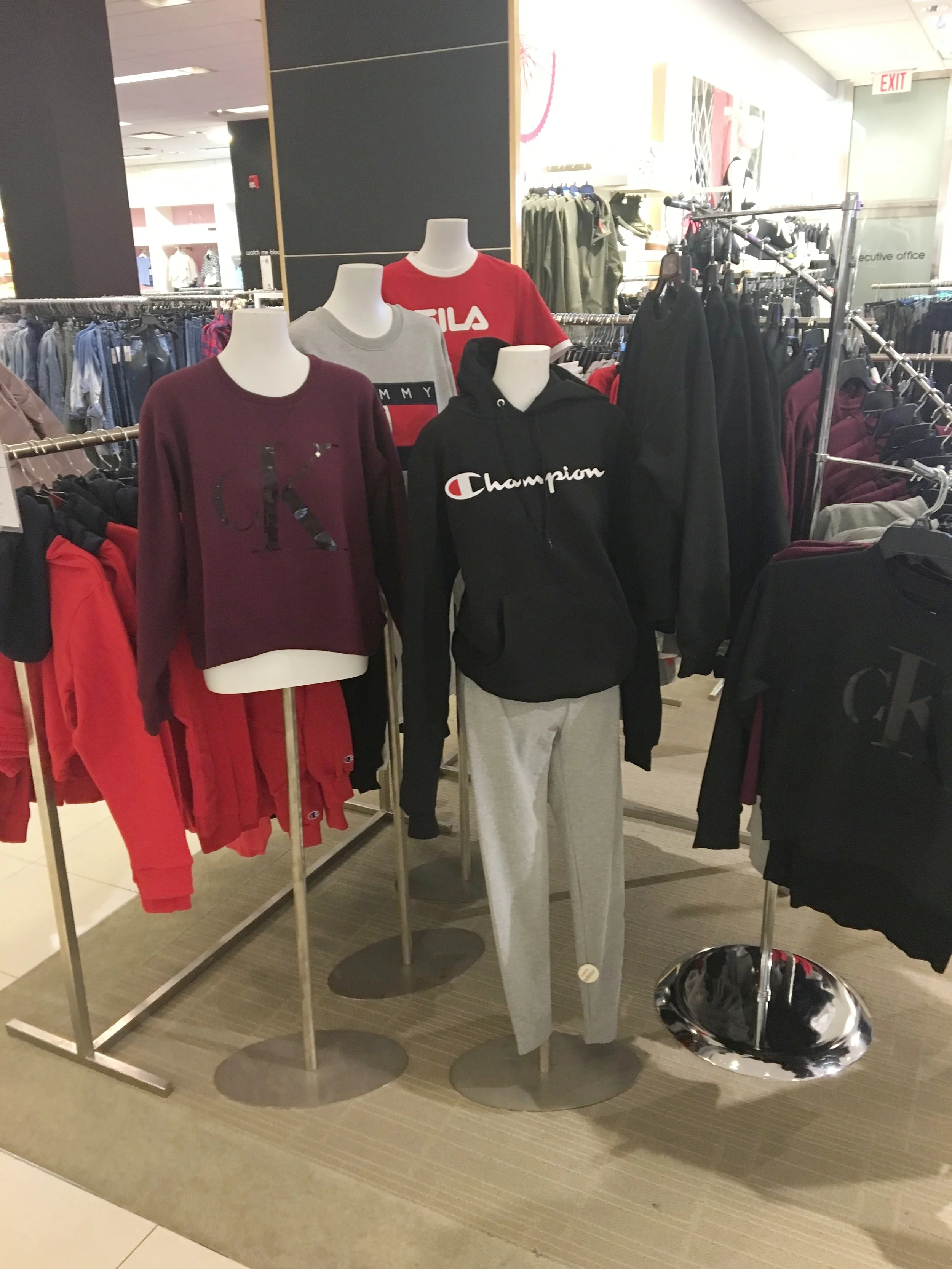 Throw back sweatshirts are all the rage! Brands like Champion , CK and Tommy Hilfiger are a hot item.