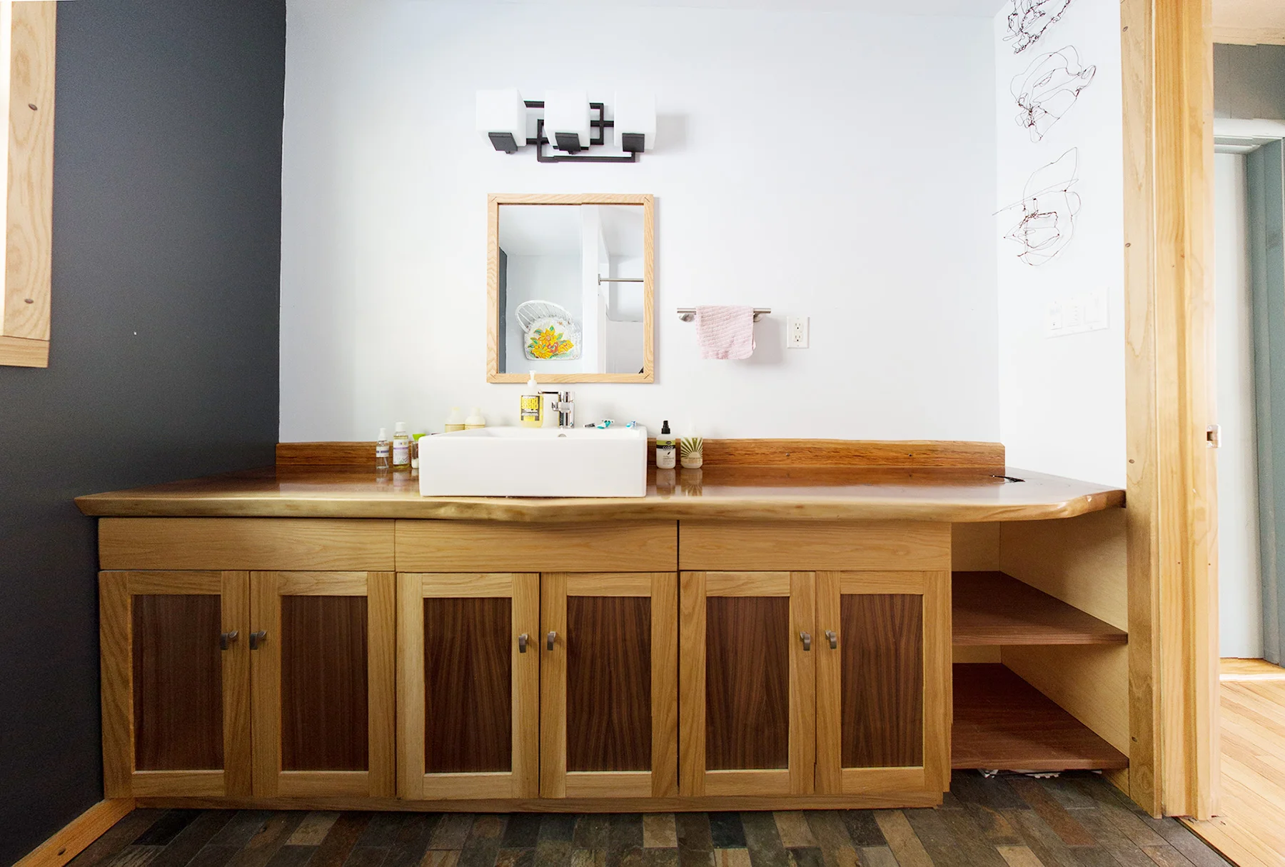 Walnut and White Oak Bathroom Cabinet