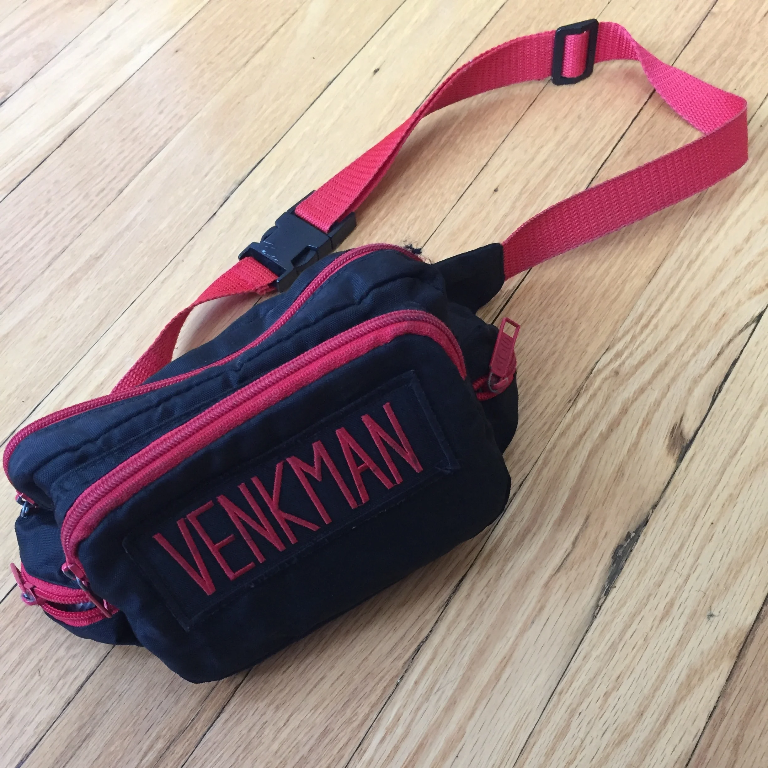 Still life with Sean's fanny pack, a prime blend of utility and flair. A bit worn down.