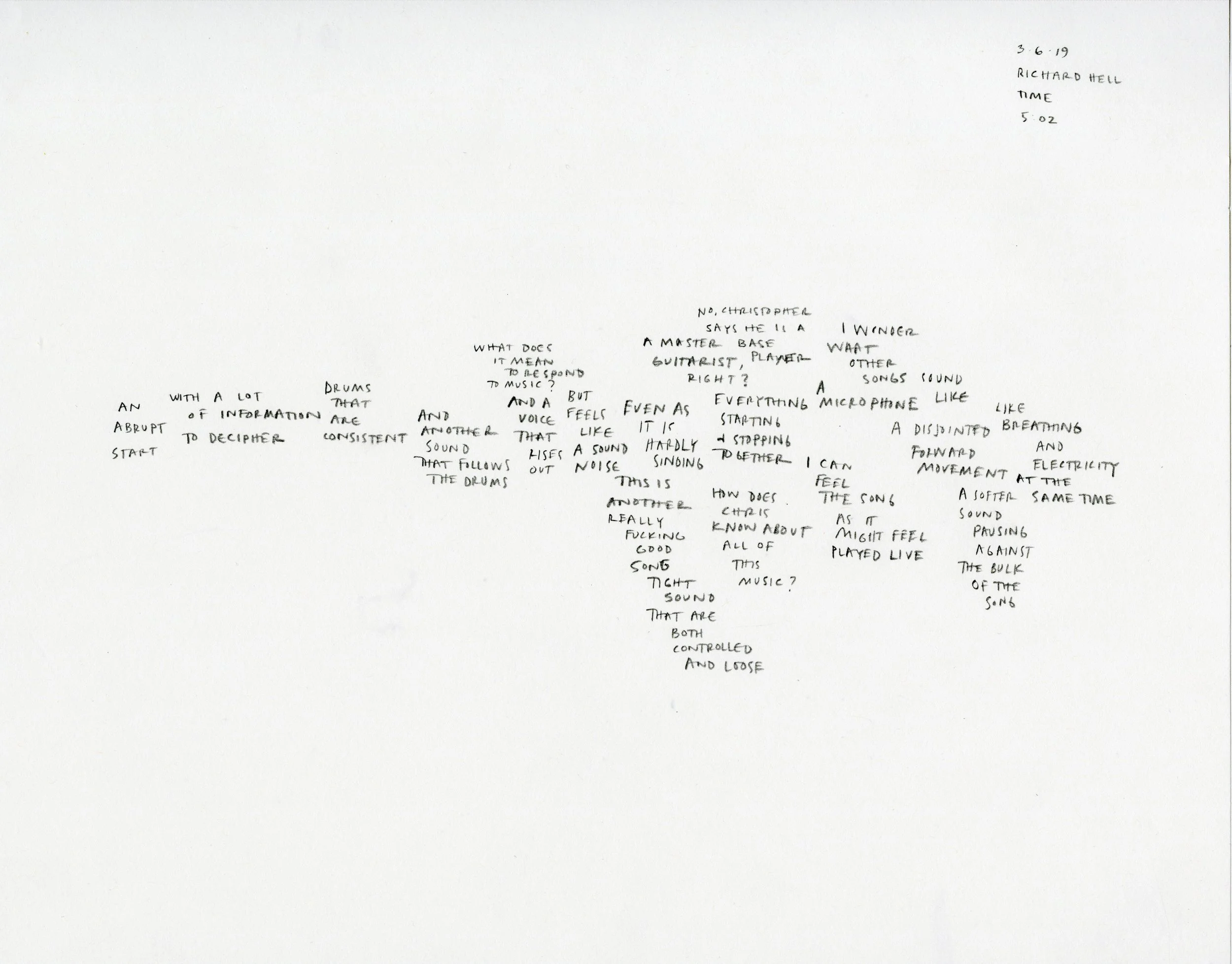 Music from Christopher, 2019 in collaboration with Christopher Jones Cochlear Implant, youtube playlist, graphite, paper