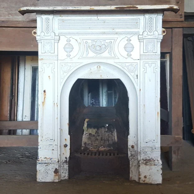 Reclaimed Antique White Painted Cast Iron Bedroom Fireplace Surround