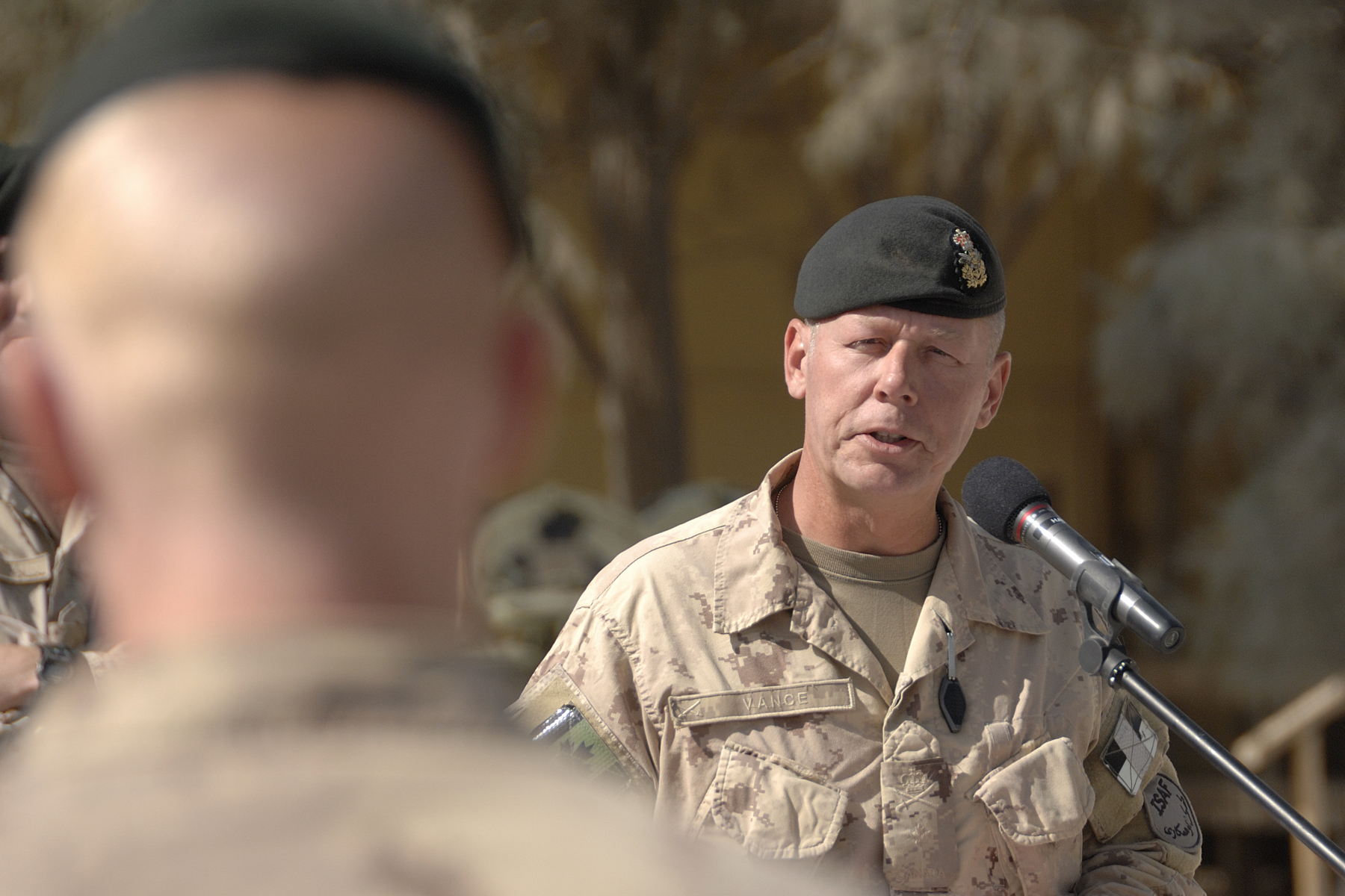 LGen Jonathan Vance, then a Brigadier General, delivers a speech while serving as Kandahar operation commander during Canada's participation in the Afghanistan conflict. (DND)