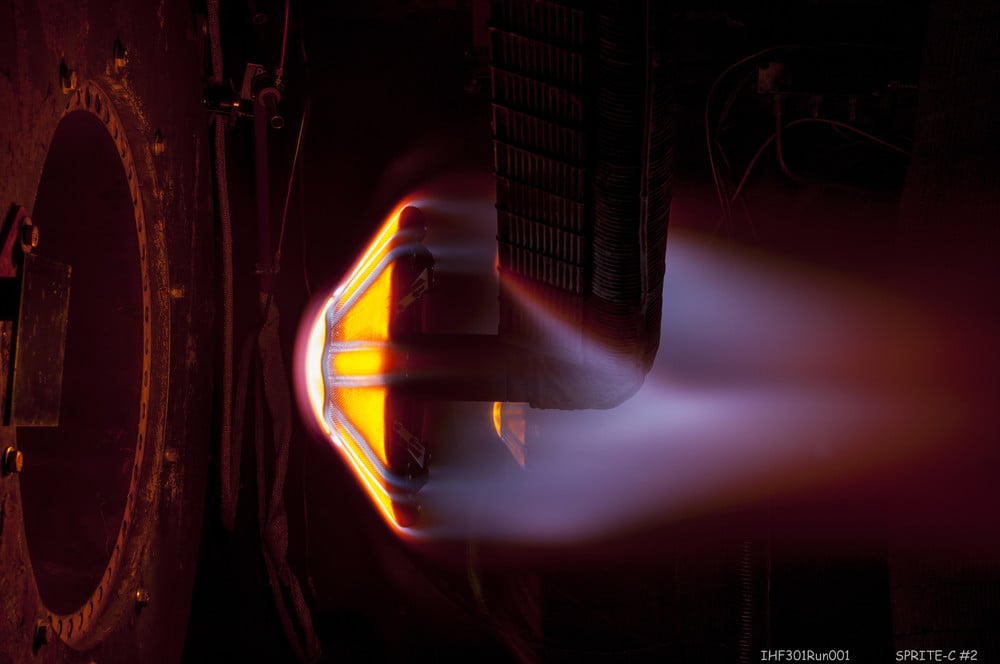 Heating simulation testing ADEPT heat shield. (NASA)