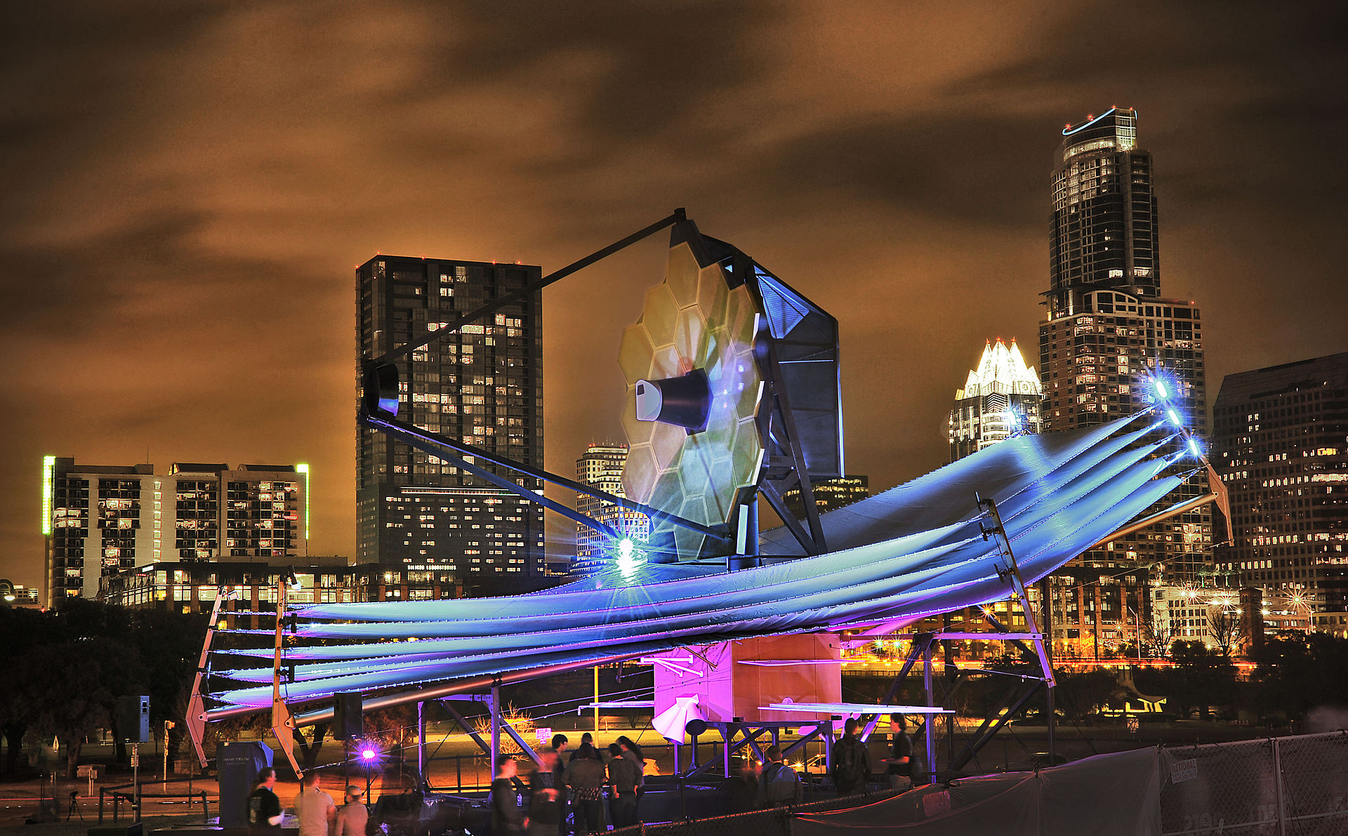 A full scale model of the James Webb Space Telescope, the largest space telescope to ever be built, was on display in Austin, Texas in the Southwest Interactive Festival. (wikipedia)