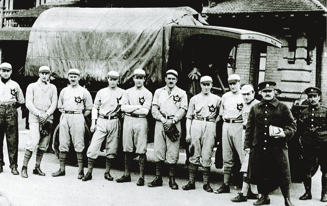 Sports were just as important at war as back home. To provide entertainment for the troops, matches were organized between teams and countries. Baseball teams played behind the lines and in Britain during the Great War, as did soccer teams. (Canadian War Museum, 19770477-011)
