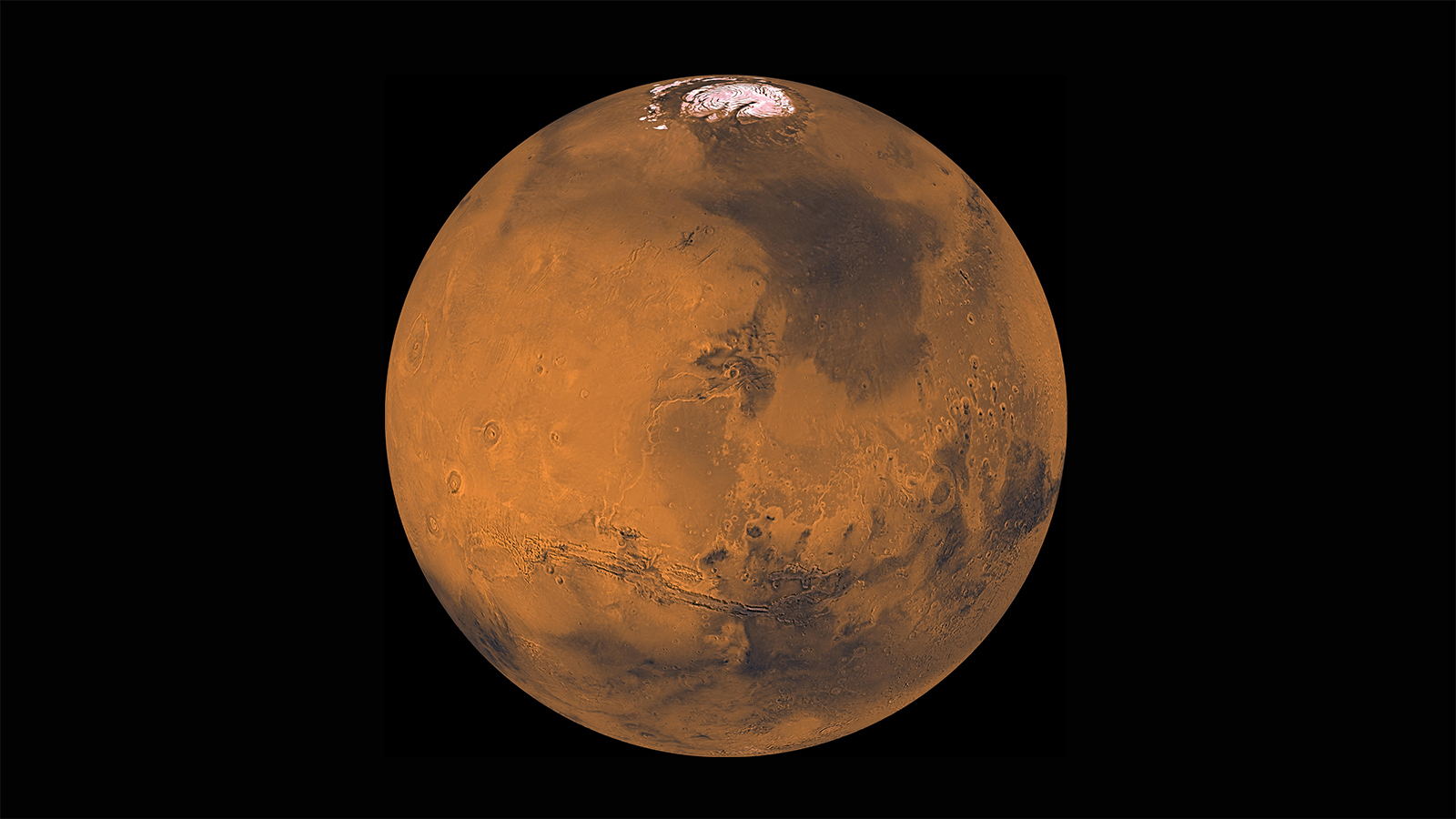 About 1000 Viking Orbiter red- and violet-filter images have been processed to provide global color coverage of Mars at a scale of 1 km/pixel. Image Credit: NASA/JPL/USGS