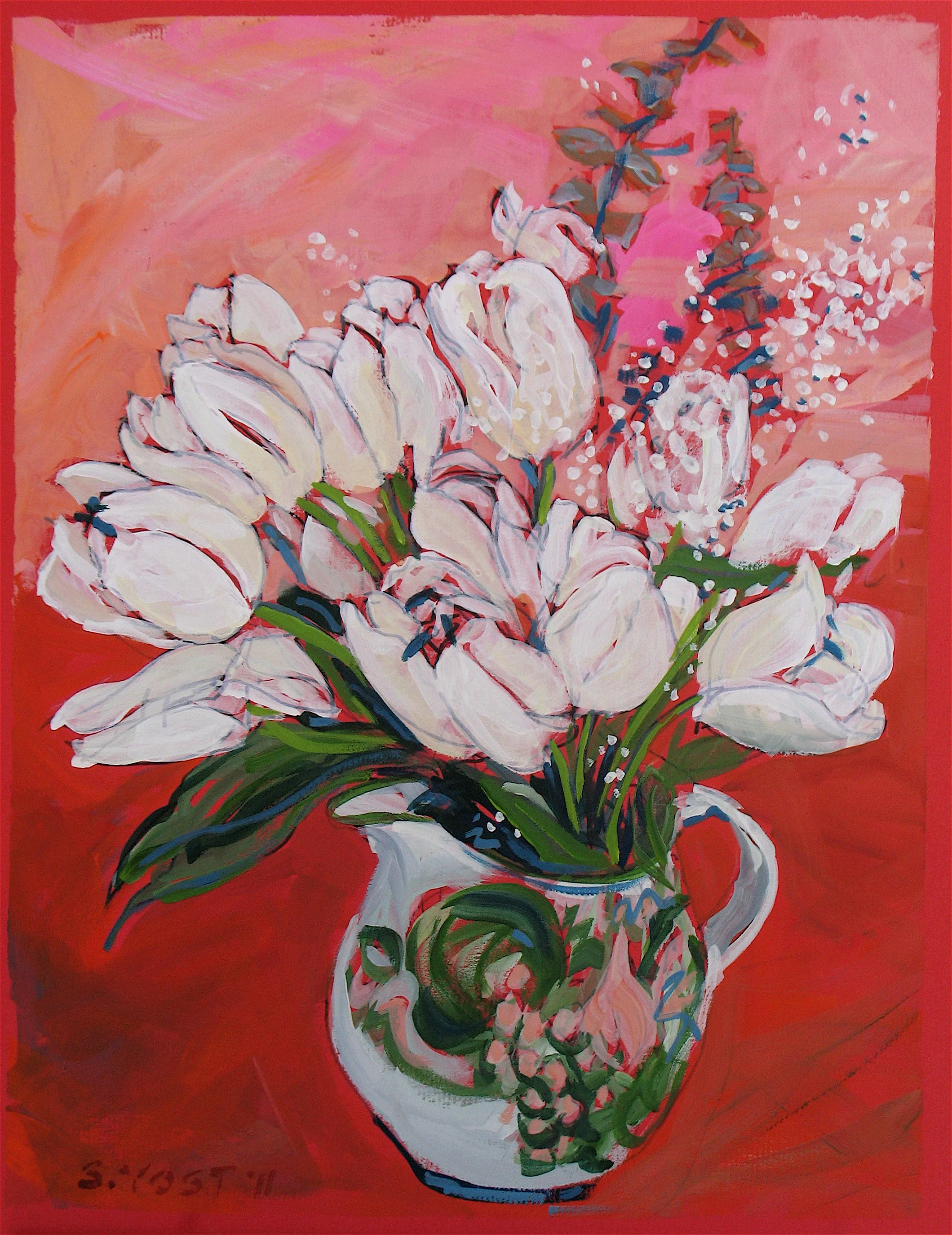 White Tulips in Pitcher