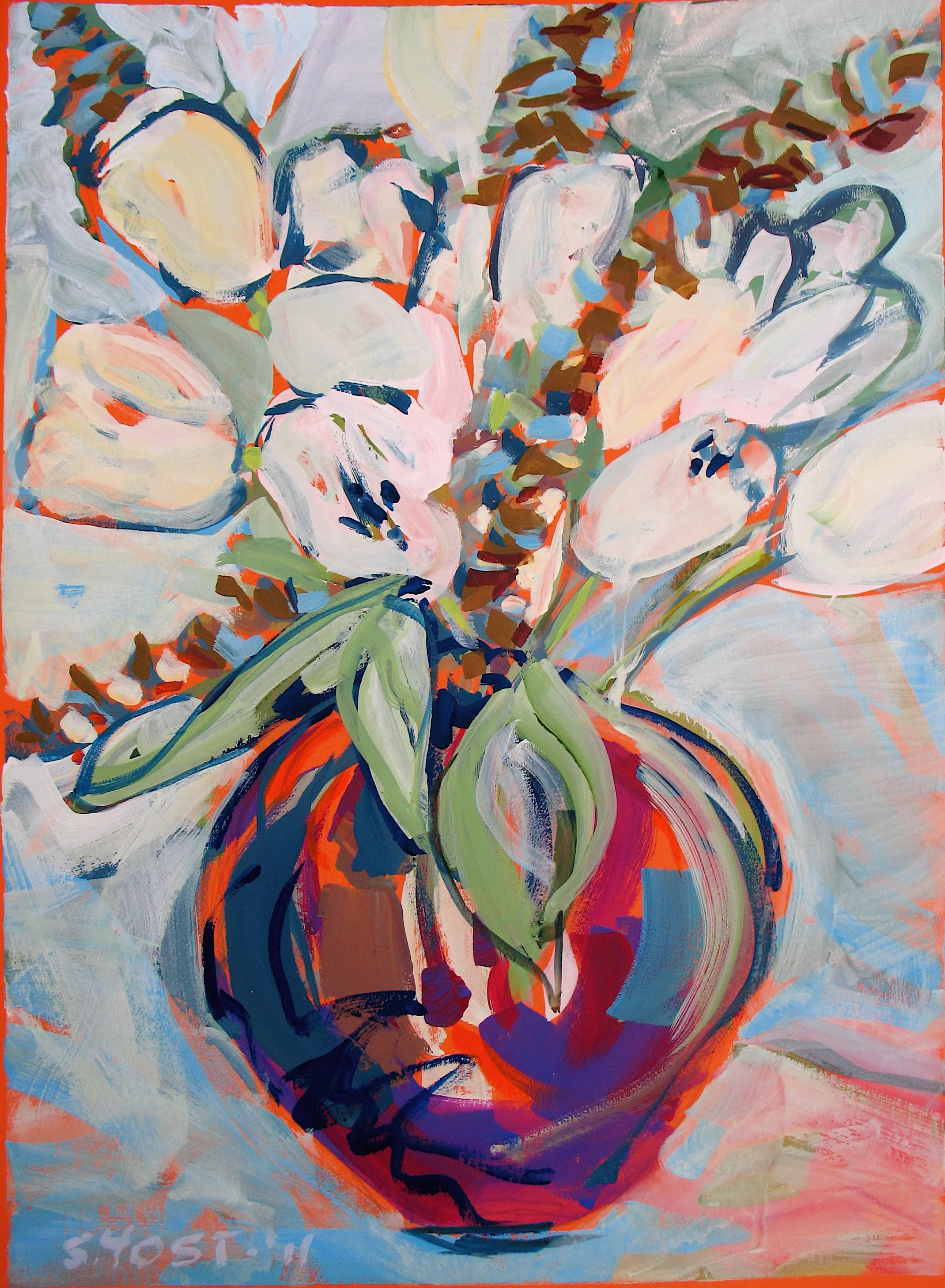 White Tulips on Pale Blue