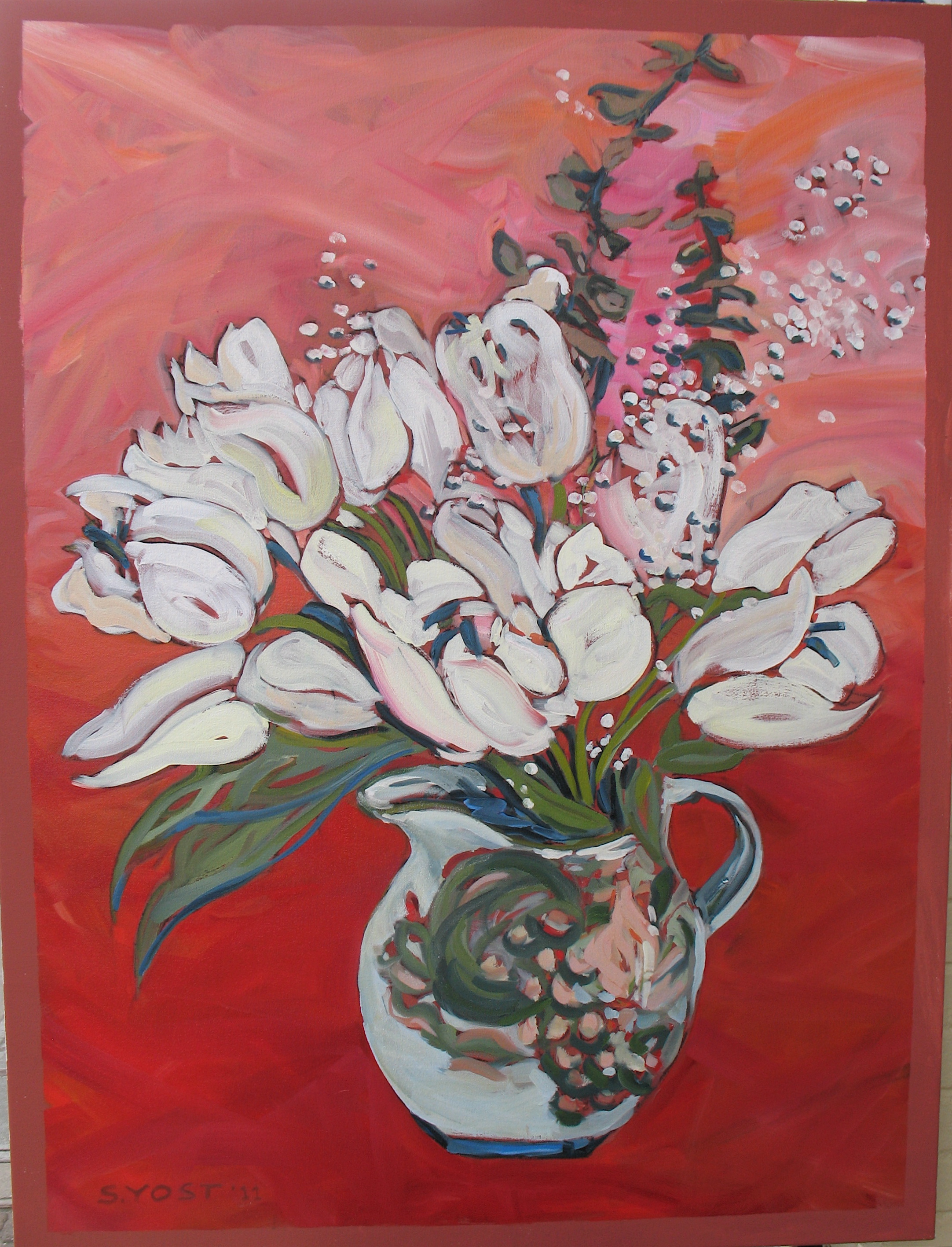 Oil: White Tulips in Pitcher