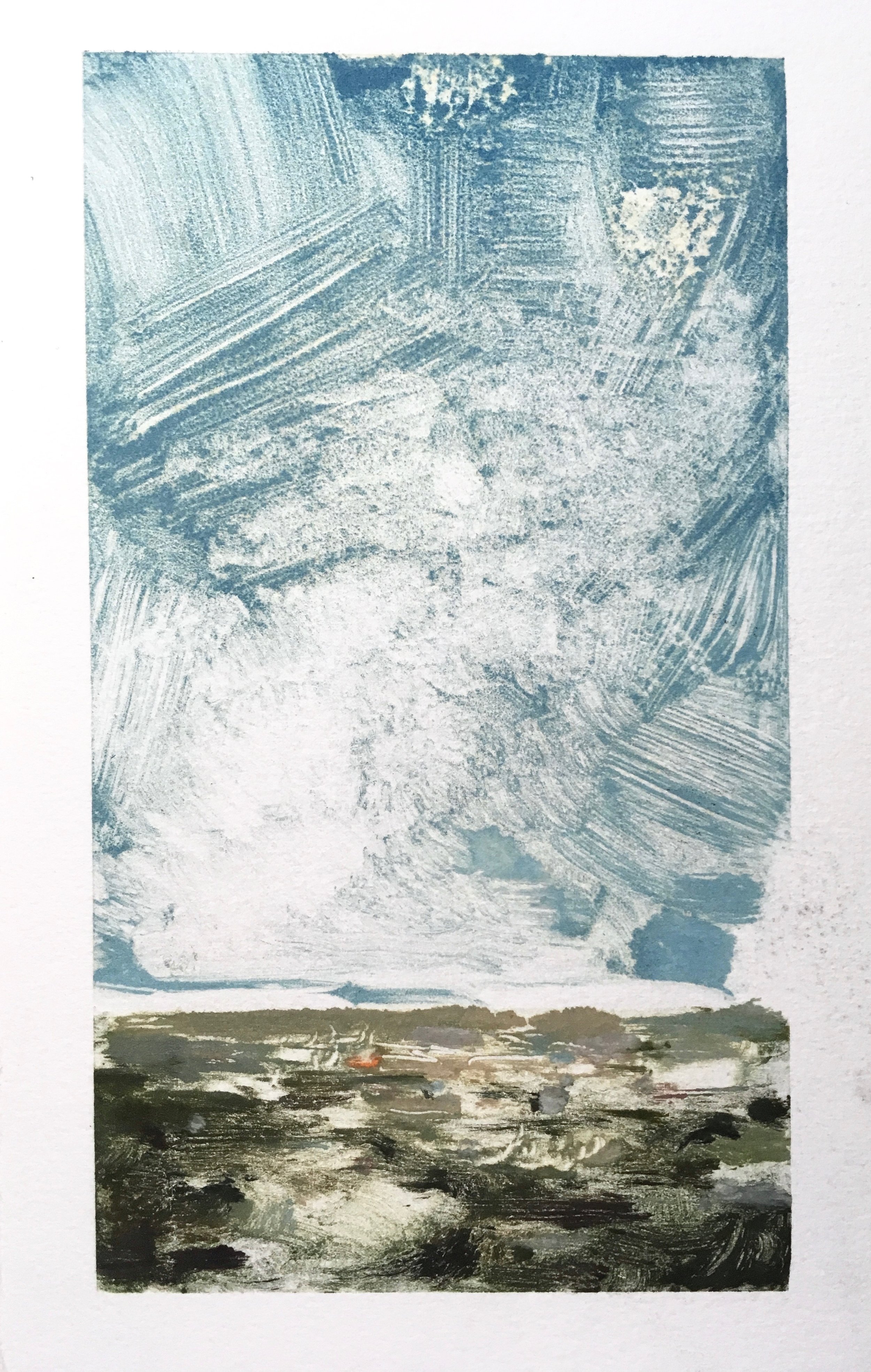 Dover Sky 1, oil monotype, 4x8", 2015