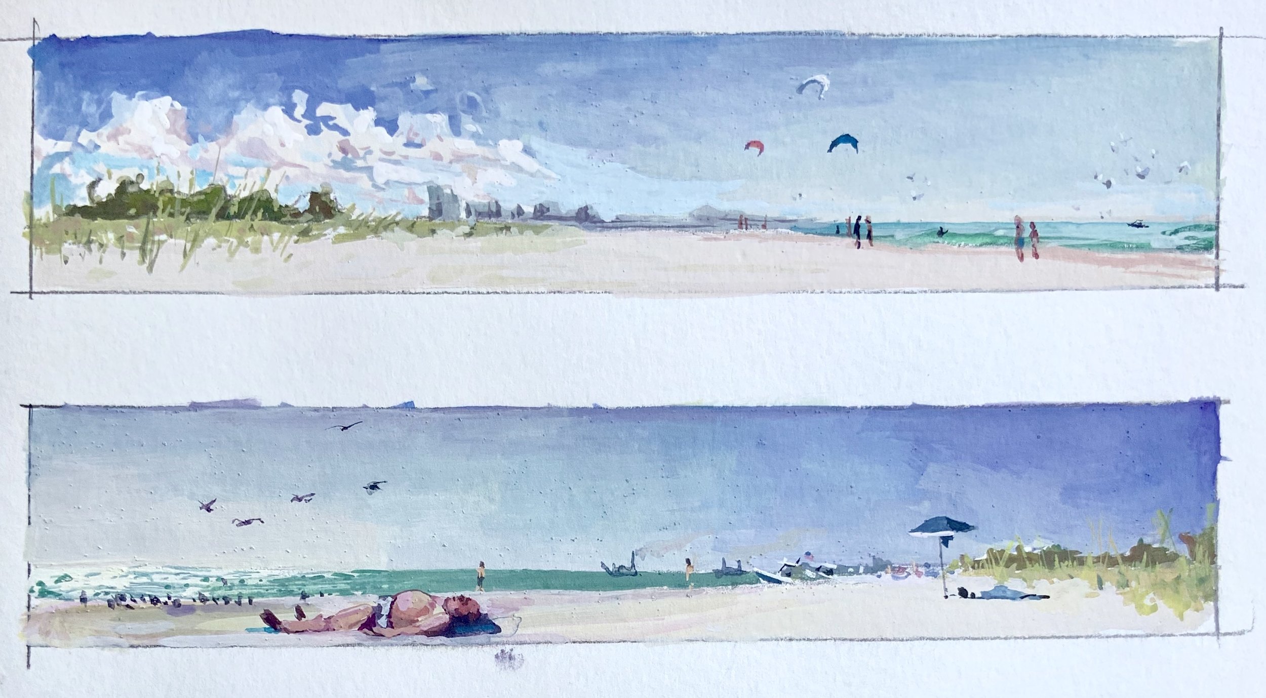 Lido Key, gouache on paper, 7x2”, 2019