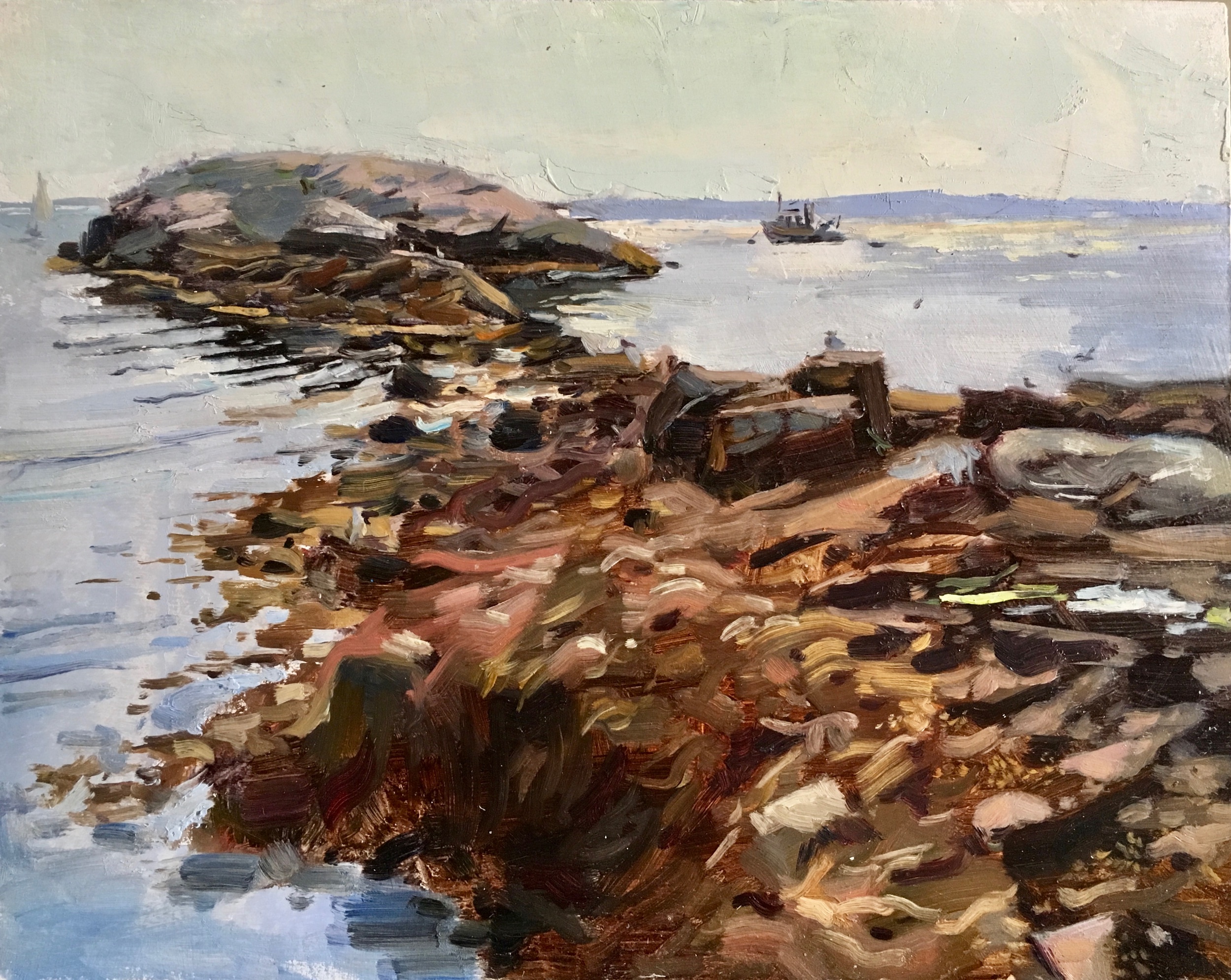 Babb’s Rock, High Tide, oil on panel, 8x10”, 2019