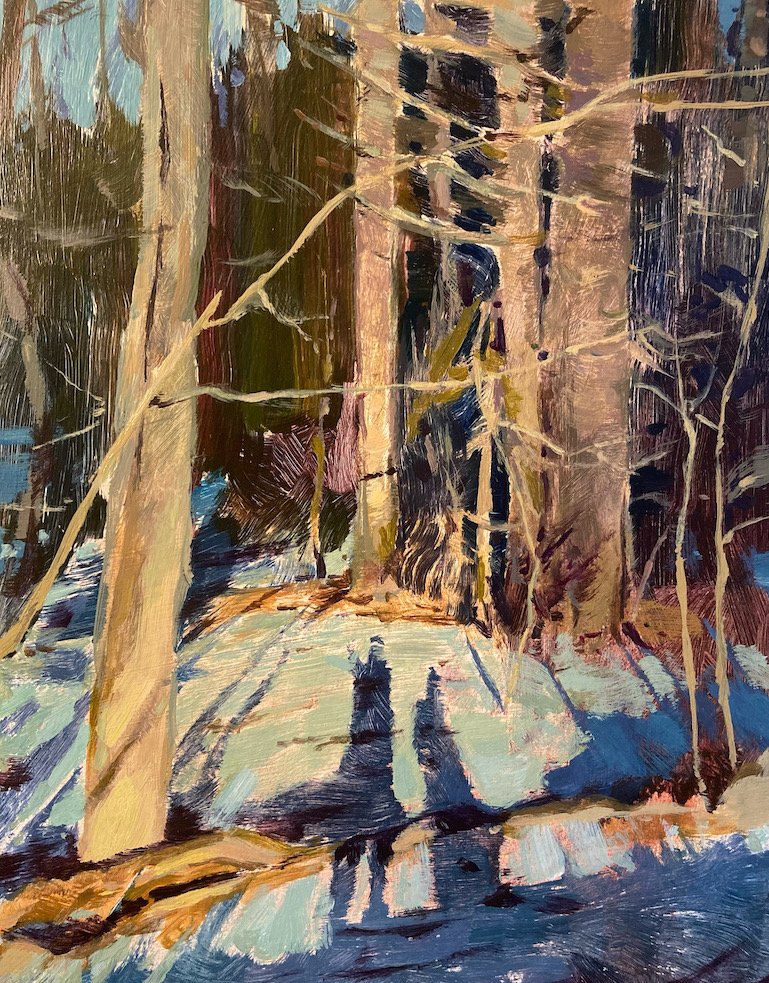 Watching the Shadows Grow Taller, acrylic on paper, 6x8"