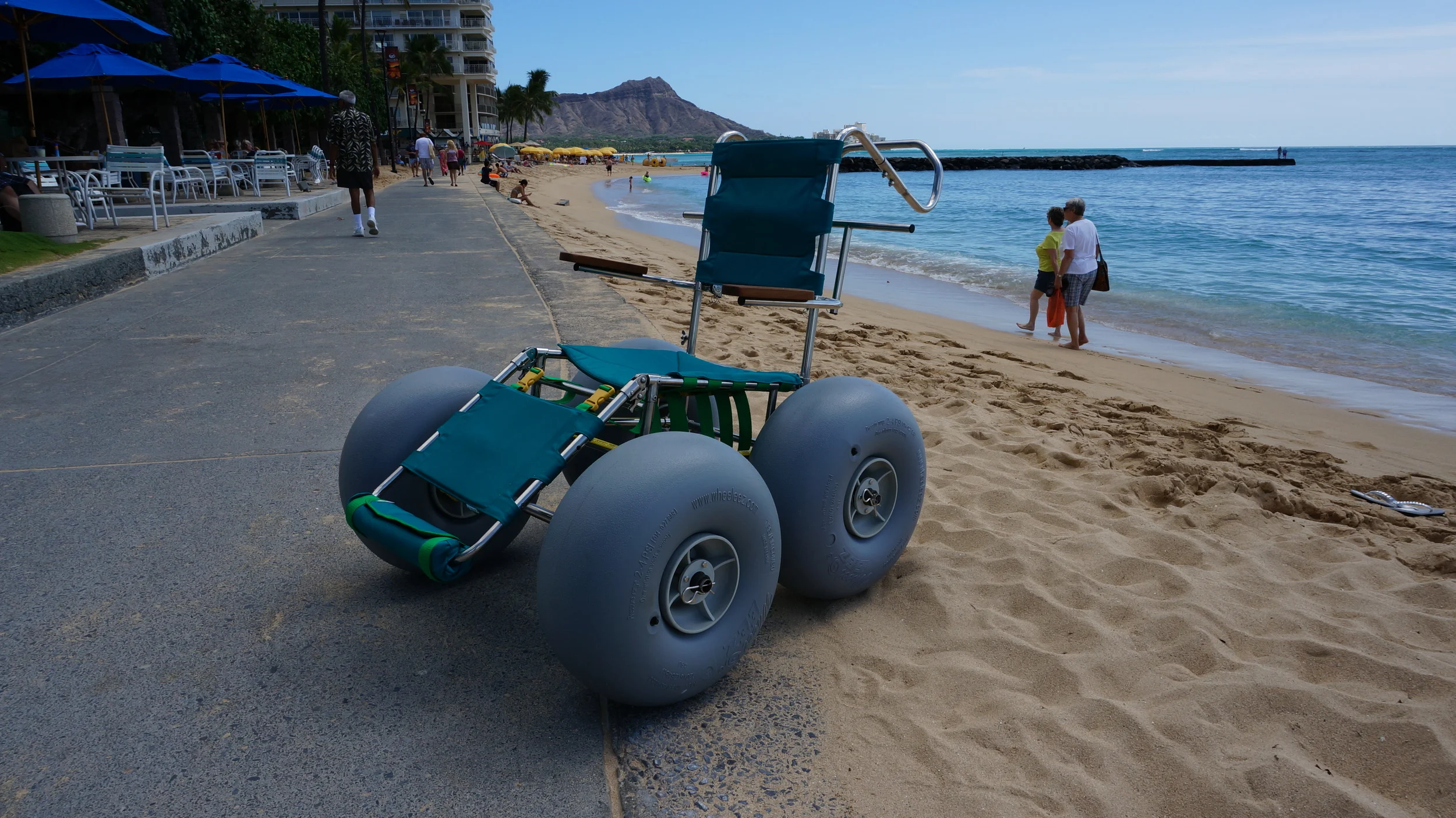 We offer a FREE beach wheelchair rental for Waikiki Beach, Honolulu, Oahu Hawaii