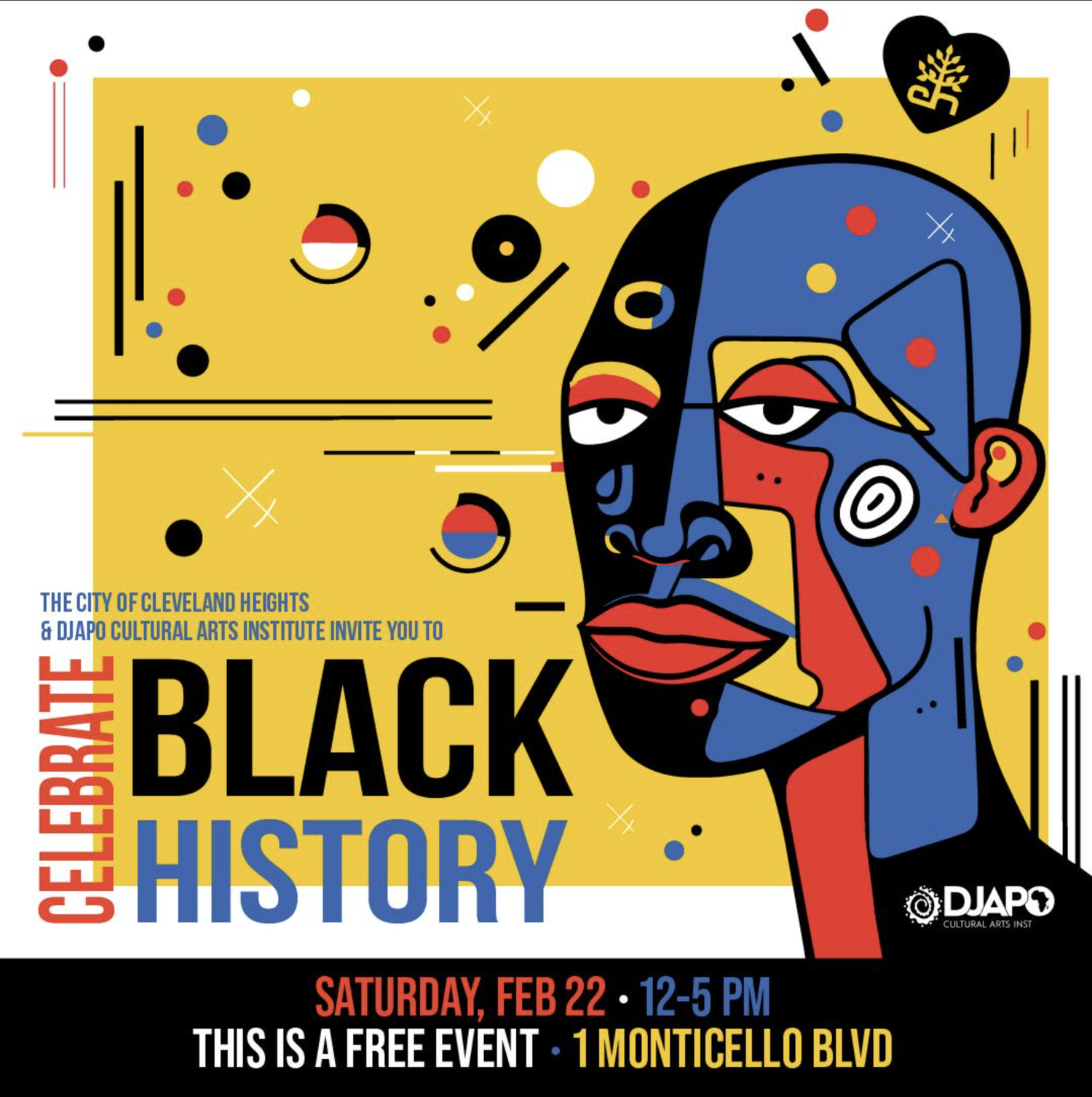 Square Black History Month campaign artwork for the City of Cleveland Heights and Djapo Cultural Arts Institute