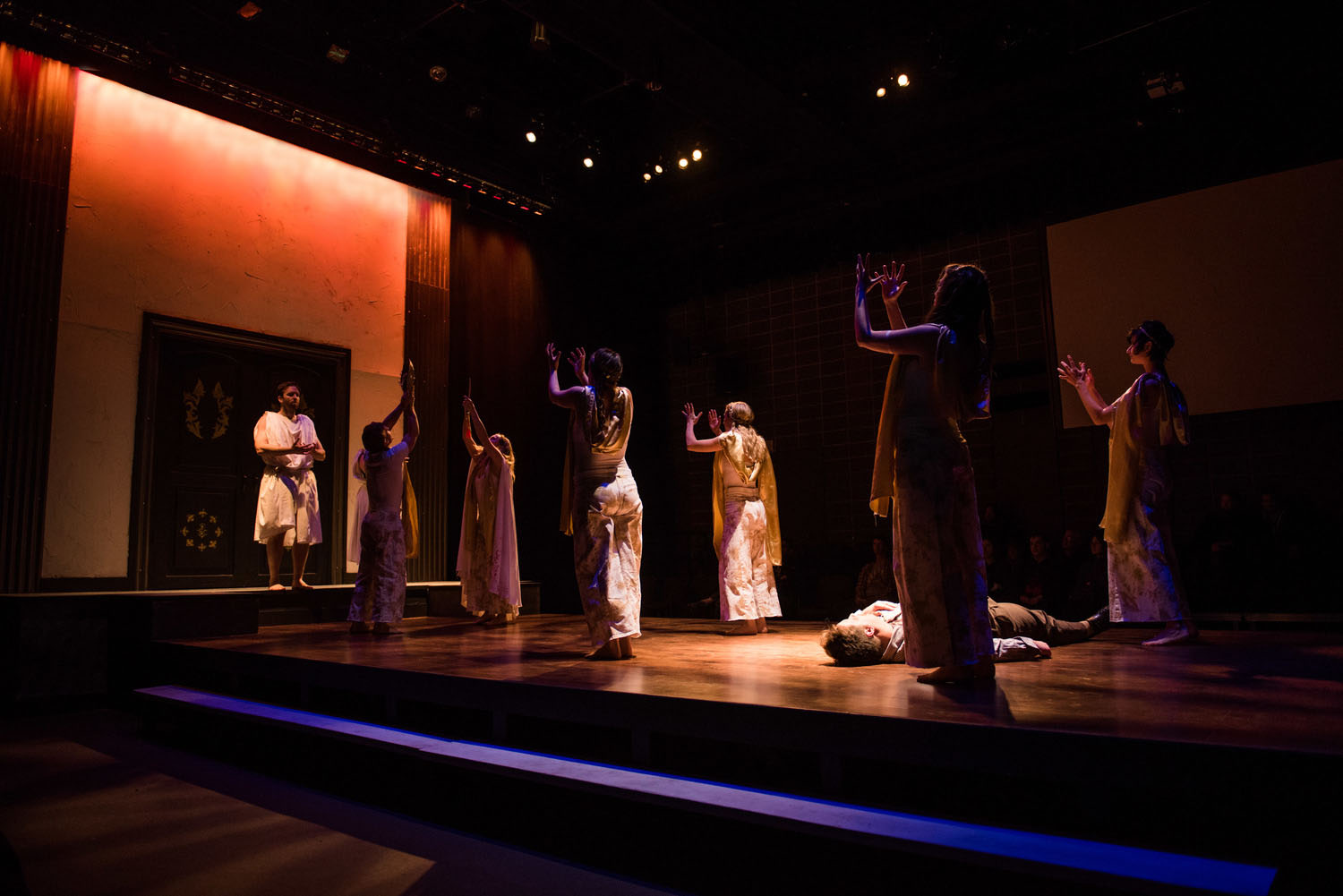Deus Ex Machina was a Choose-Your-Own-Adventure retelling of the Oresteia, with the audience playing the role of the gods. As she awaits Agamemnon's return from the Trojan War, Clytemnestra goes to the Oracle to seek advice on how she should receive him.