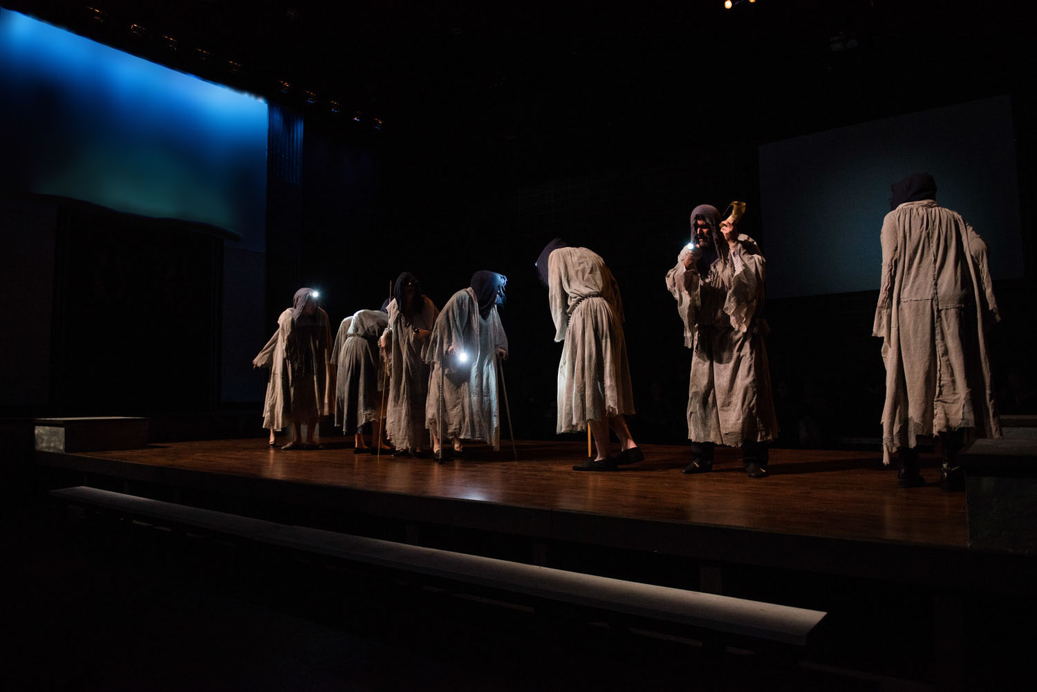 The challenge was to create a design that branched and jumped to different cues depending on what was chosen by the audience, but would also allow each of those twelve possible plays to have a design that was unique and coherent for that path.