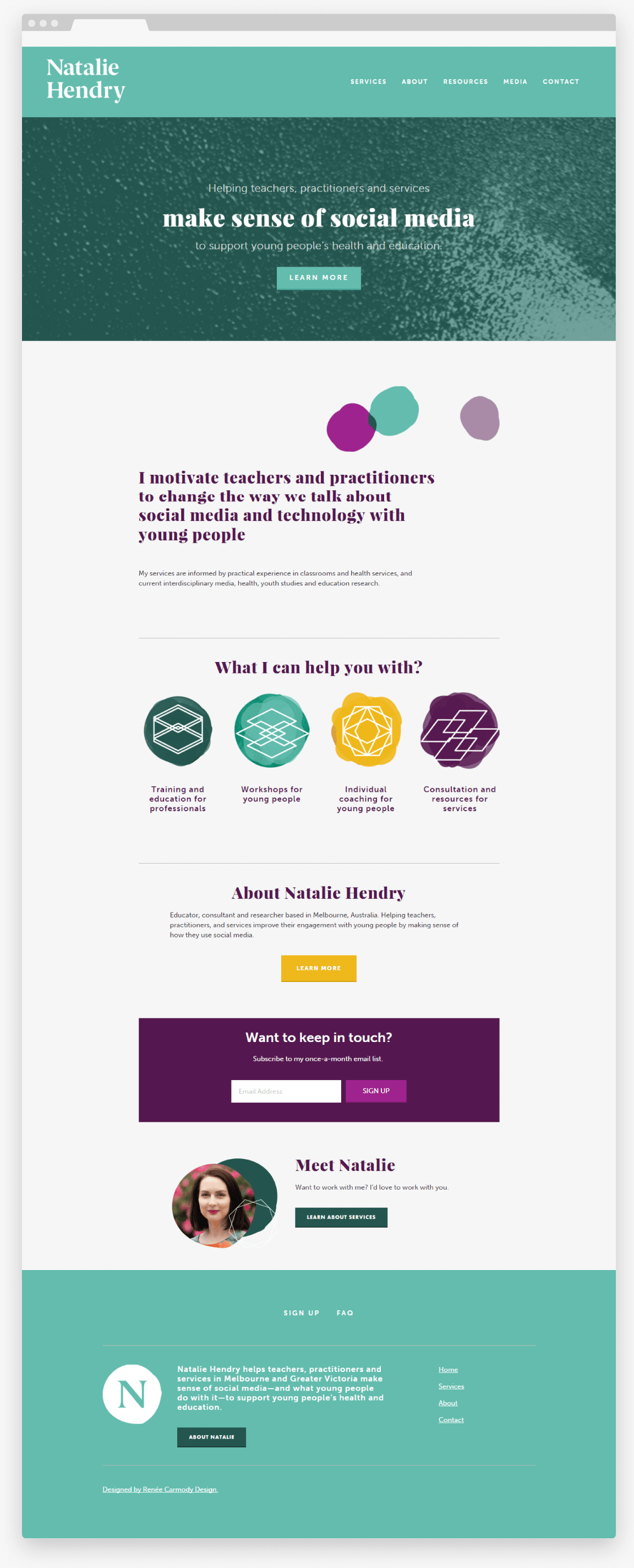 Website design for Natalie Hendry by Renée Carmody Design.