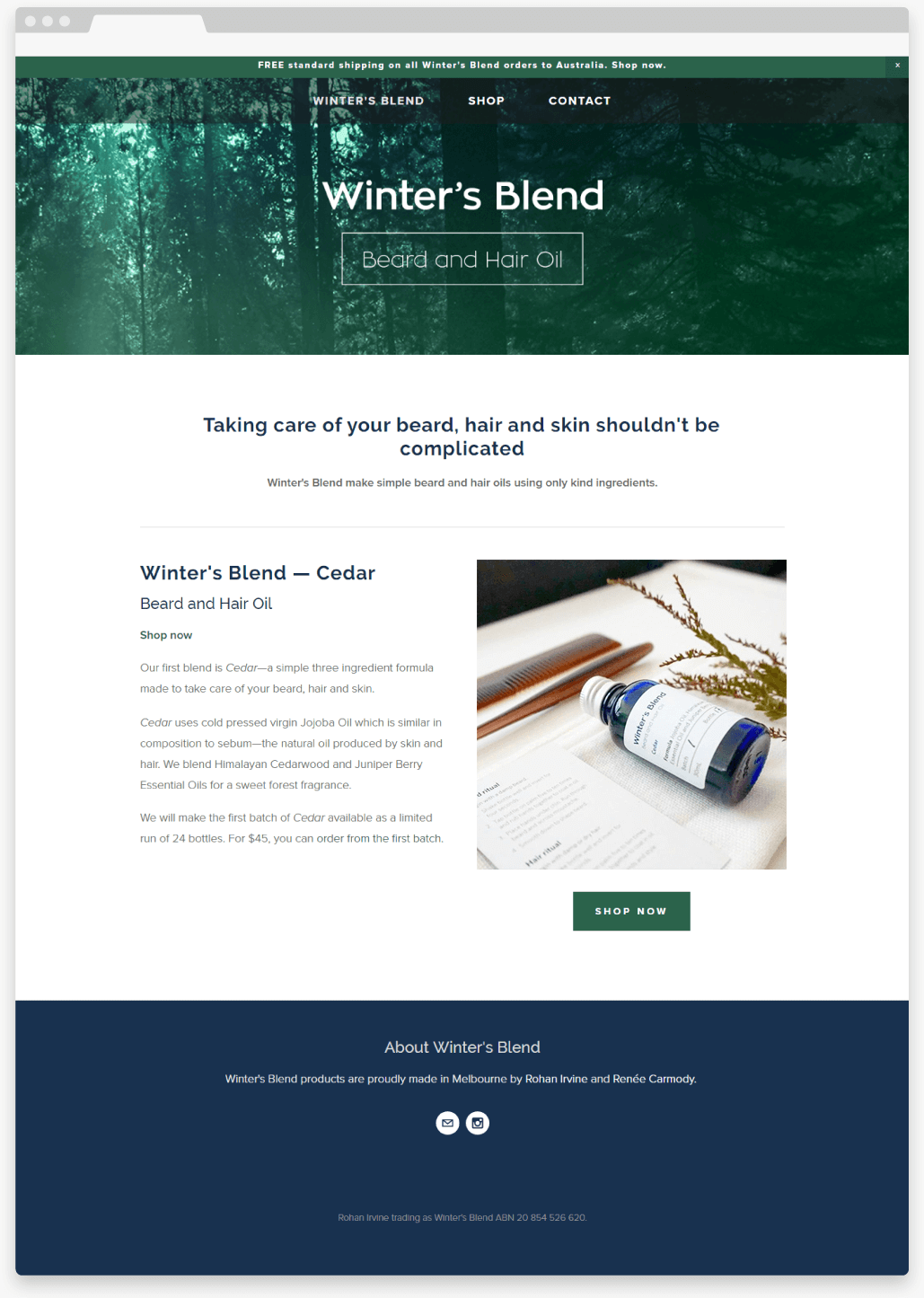 Brand and Website design by Renée Carmody Design for Winter's Blend—a beard and hair oil company using only kind ingredients. 