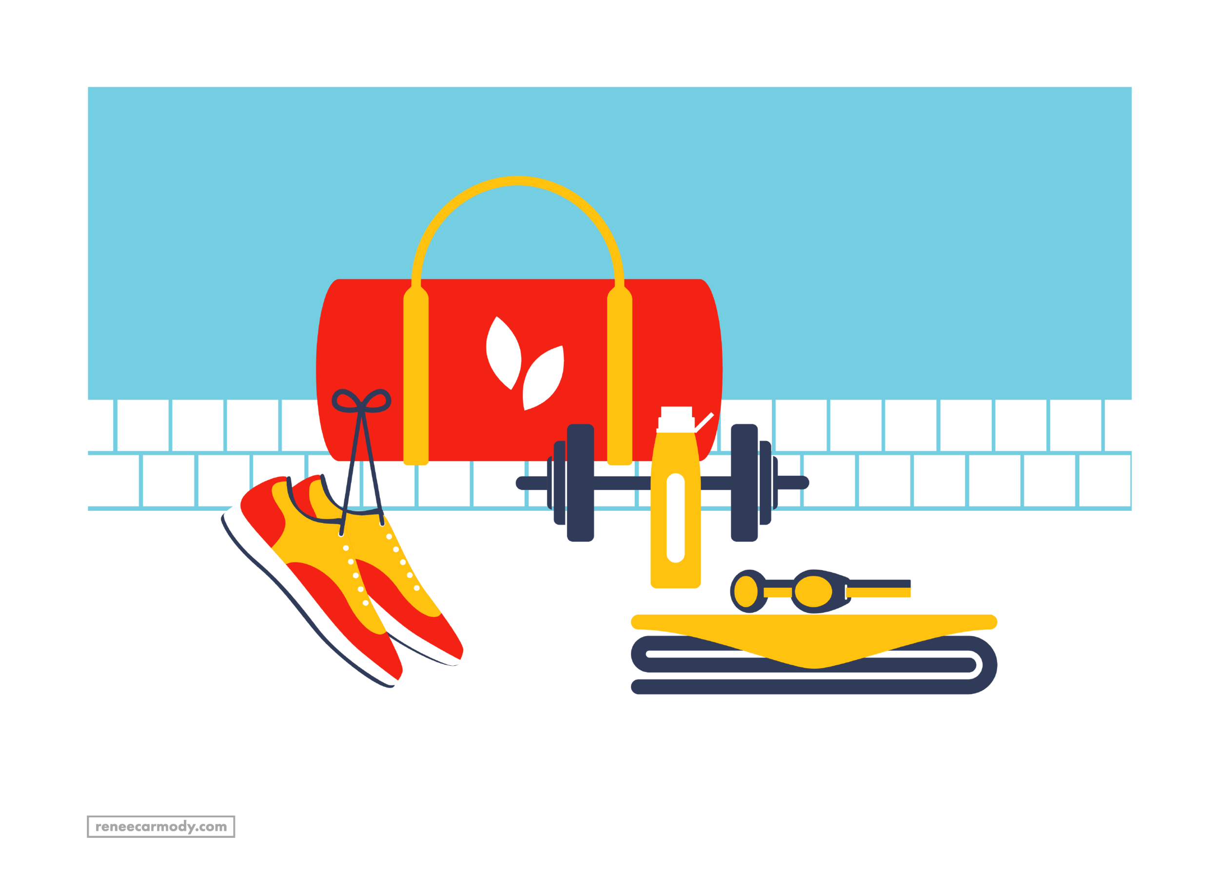 Health and fitness illustration by Renee Carmody Design for Flourish Parkside, comissioned by Savi Communications—www.reneecarmody.com