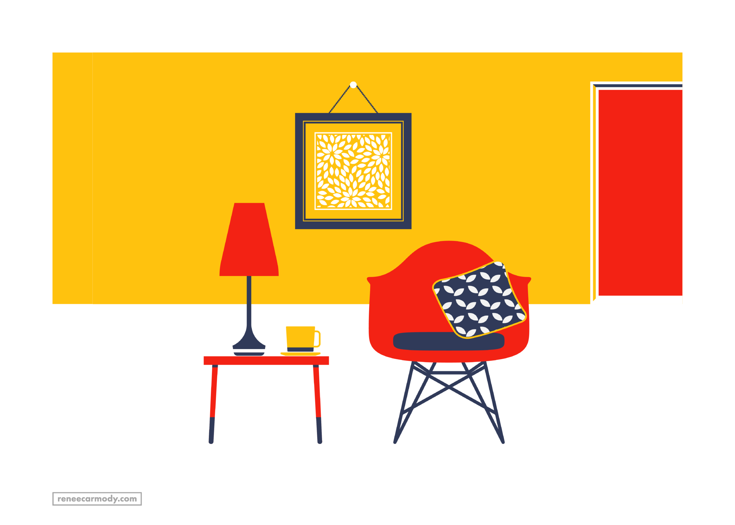 Home and apartment living illustration by Renee Carmody Design for Flourish Parkside, comissioned by Savi Communications—www.reneecarmody.com