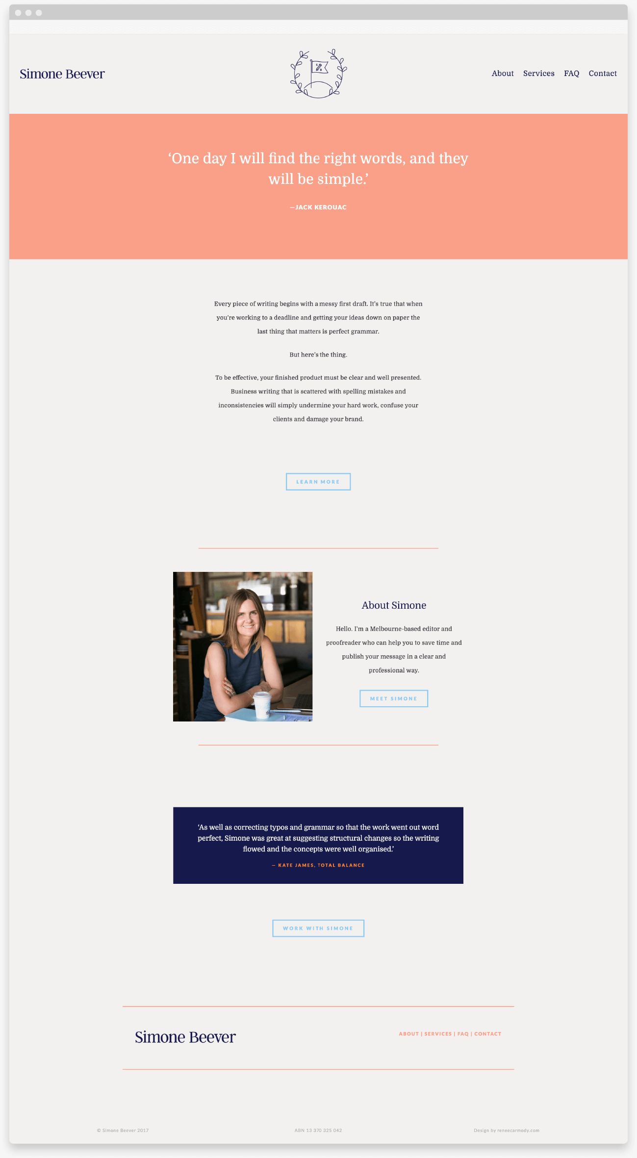 Brand and website design for Melbourne-based writer, editor and proofreader, Simone Beever by Renée Carmody Design. reneecarmody.com