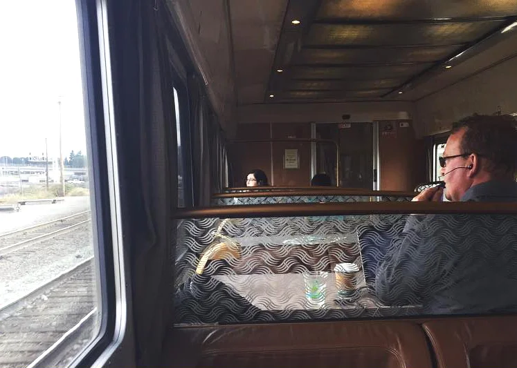 Breakfast in the dining car. Luxury at its finest.