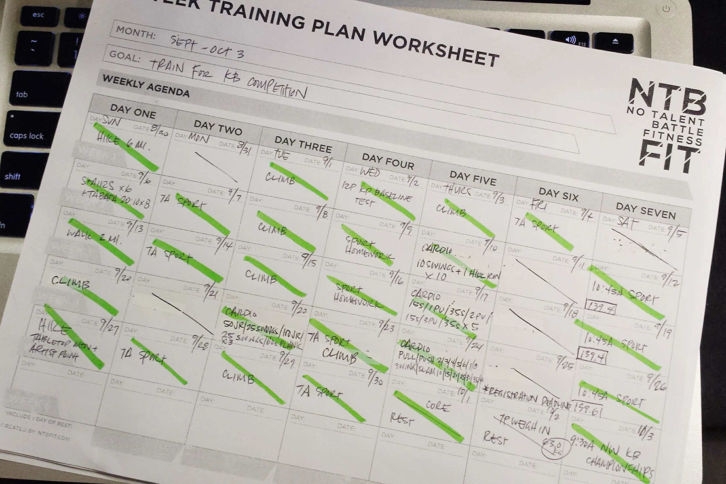 A sneak peek at my training plan.