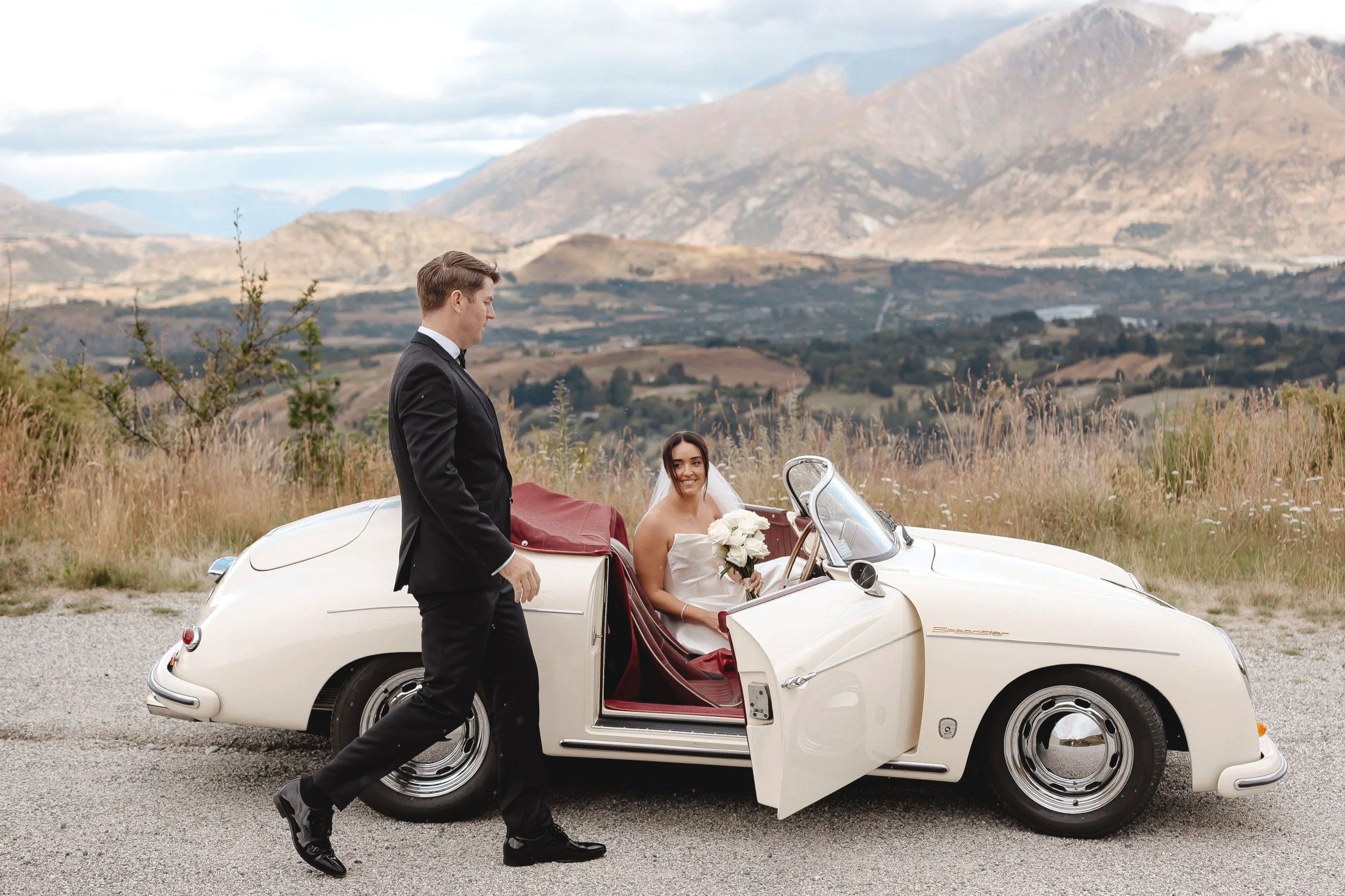 Ayrburn Wedding featuring couple in porsche 356 speedster