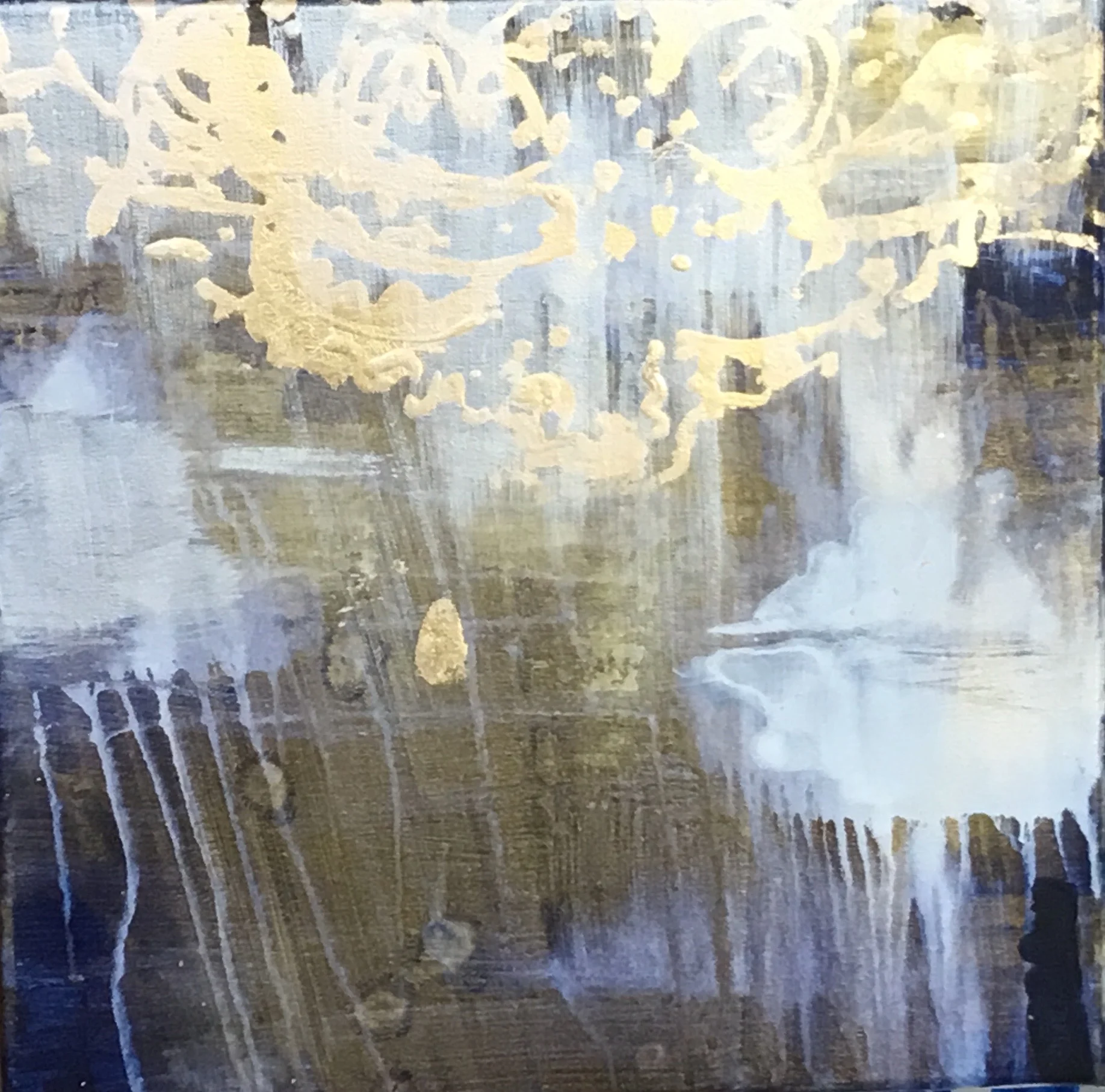 Wild Nights, Wet Streets and  Chandeliers. Leaf, Oil and acrylic on canvas