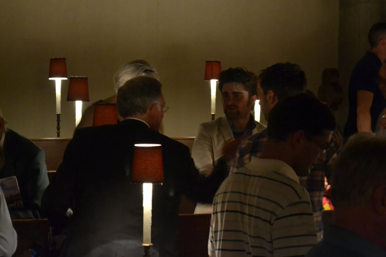That’s me, cloaked in darkness, speaking with Jimmy Jones after the
concert. He’s just a wonderful man, and a great advocate for many of us
musical alums.