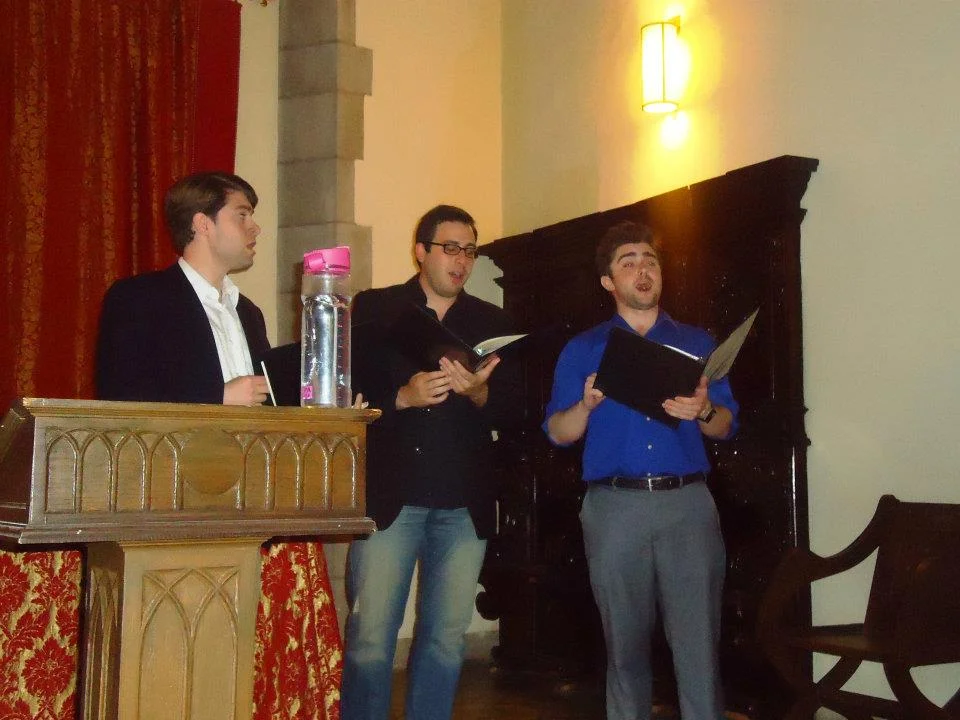 The Elmsmen, reunited with Pinky the Water Bottle (our publicity-shy fourth member).
